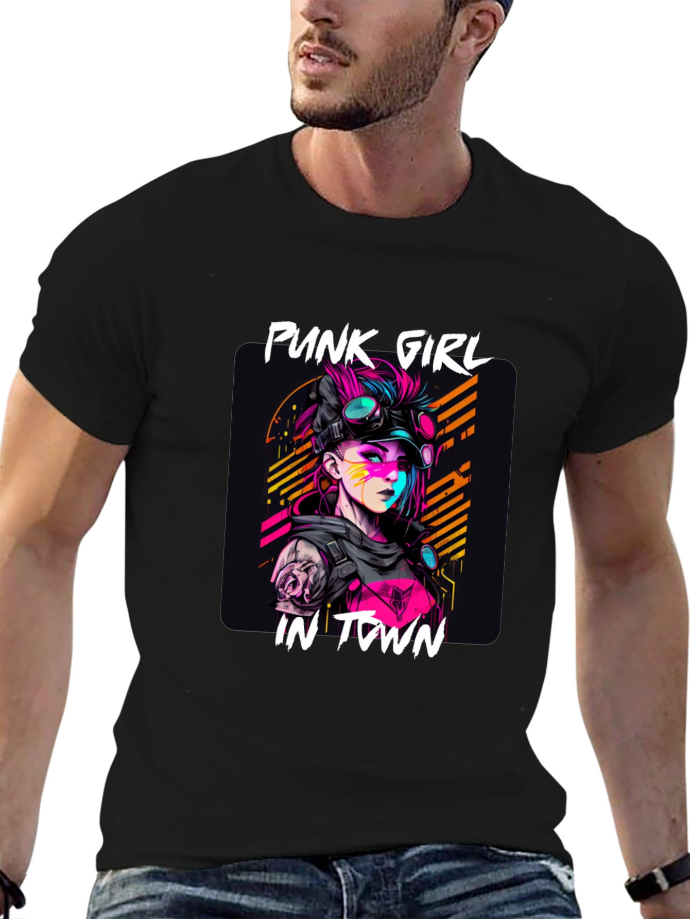 Black Punk Girl in Town Graphic Tee - Stylish Unisex T-Shirt view 6