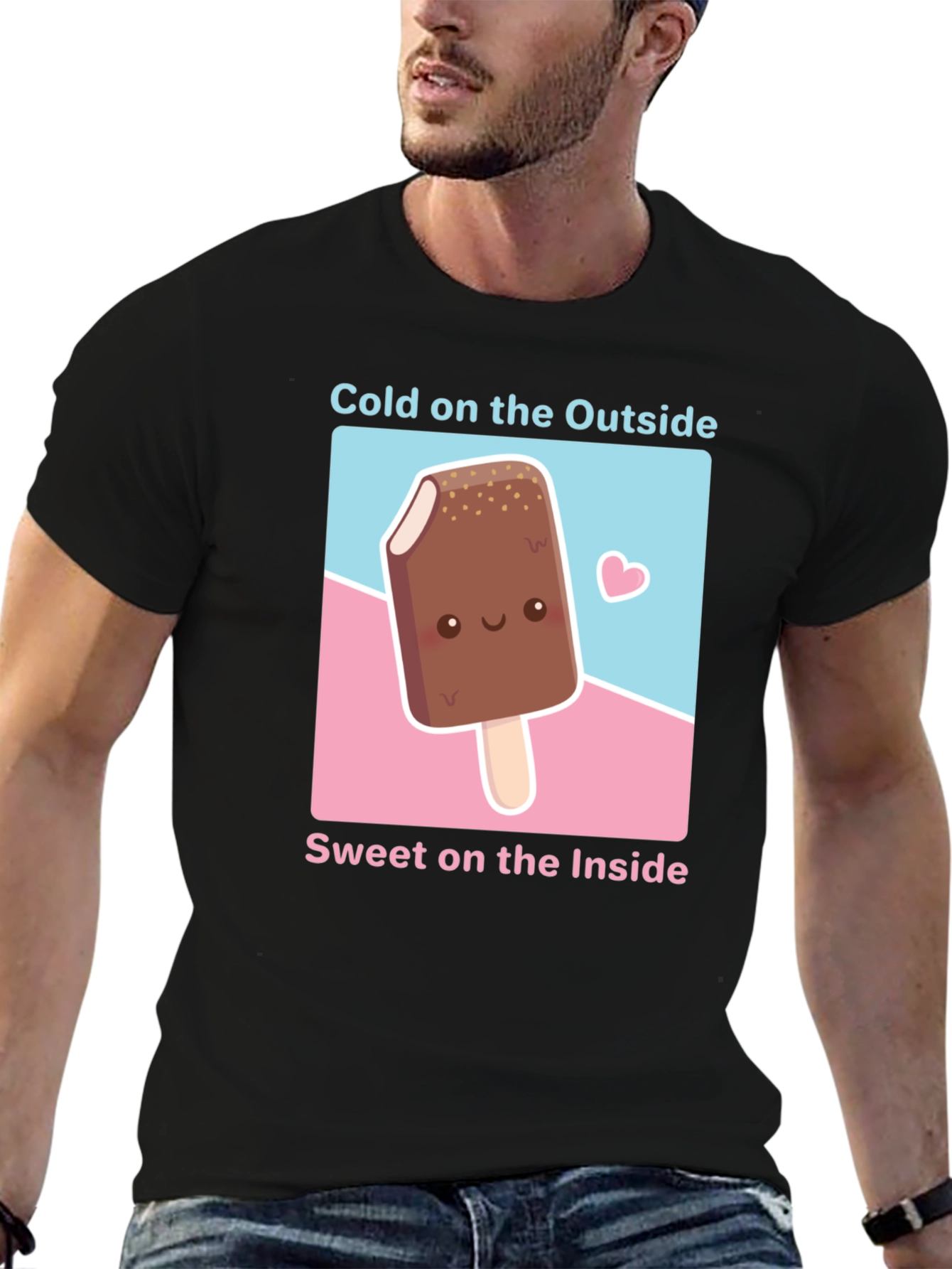 Black Cute Ice Cream T-Shirt - Cold Outside, Sweet Inside view 6