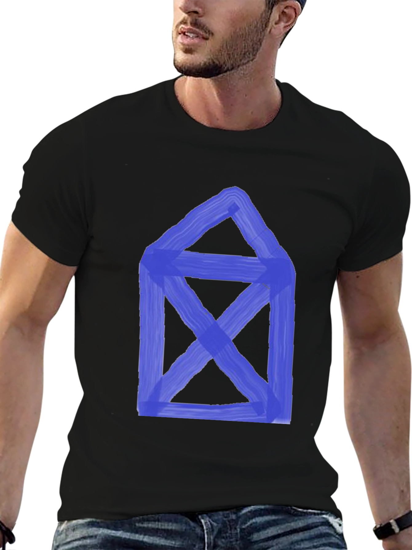 Black Abstract Blue Graphic Print Black T-Shirt view 6