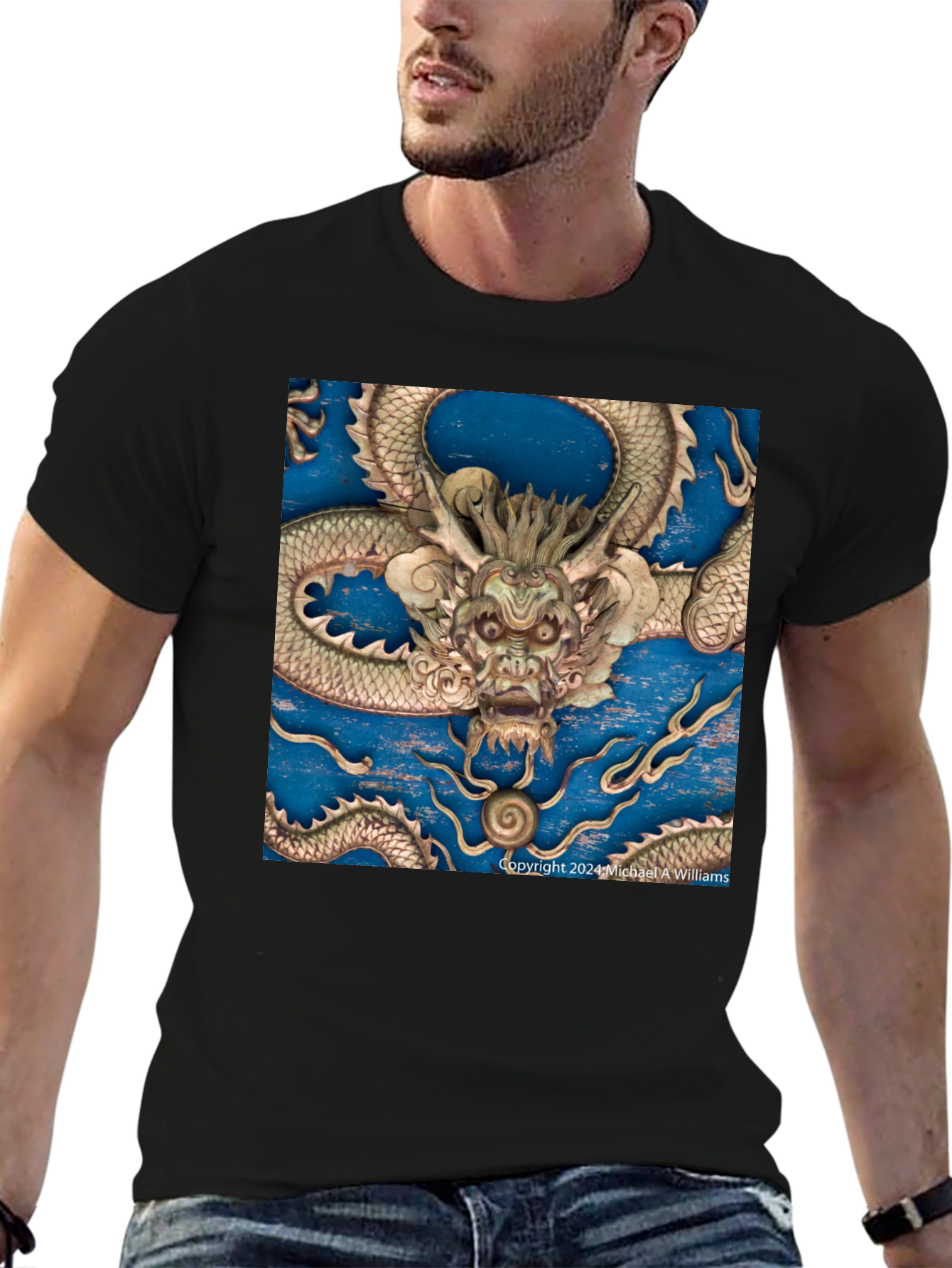 Black Dragon Carving T-Shirt view 6