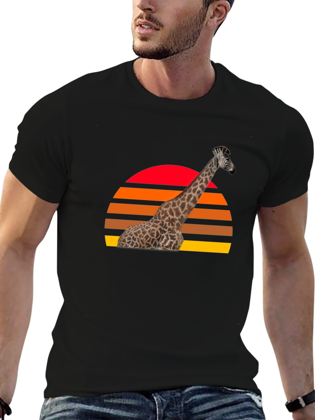 Black Giraffe Sunset Graphic Tee - Retro Style view 6