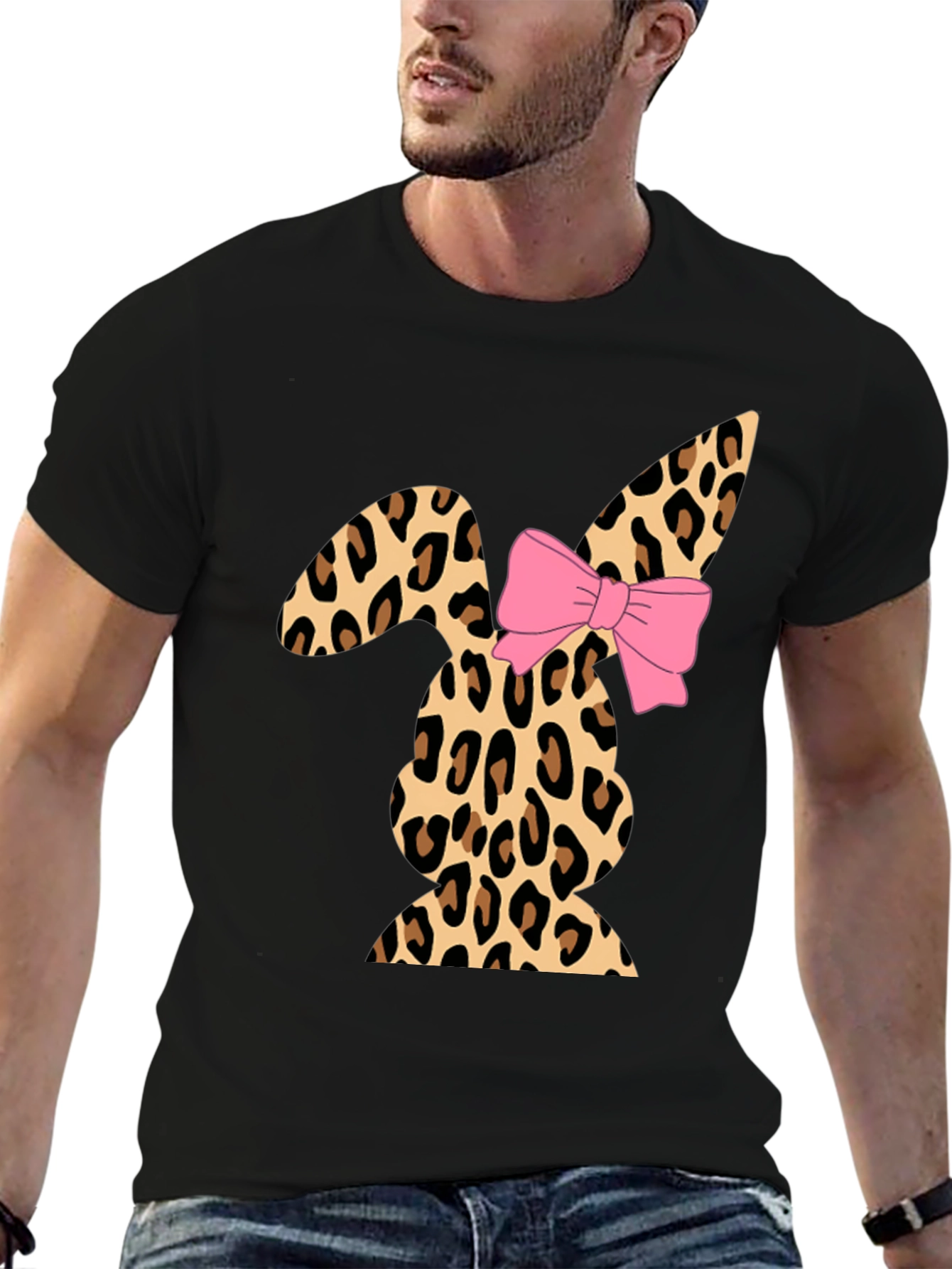 Black Leopard Print Easter Bunny T-Shirt with Bow view 6