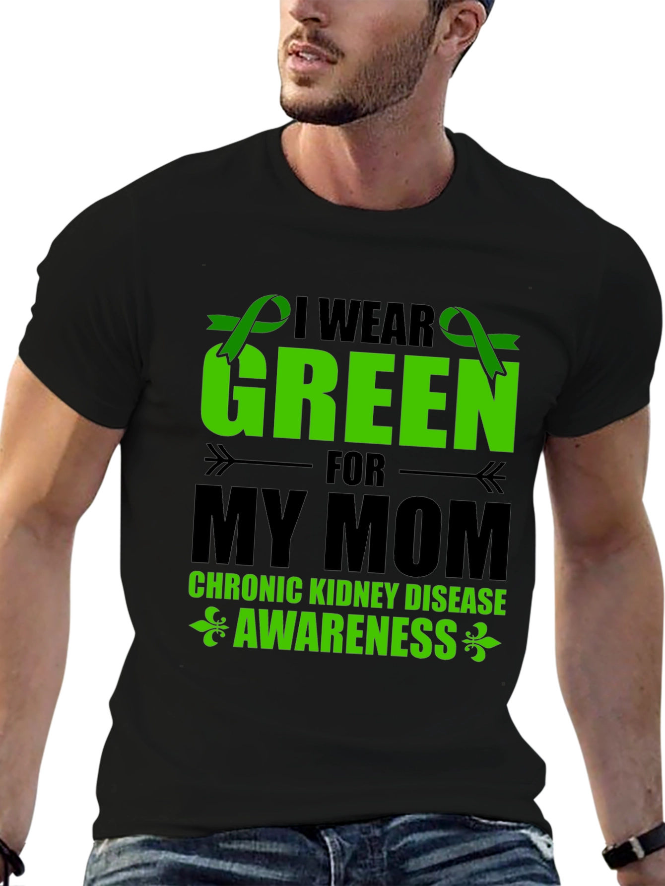 Black I Wear Green For My Mom Kidney Disease Awareness T-Shirt view 6
