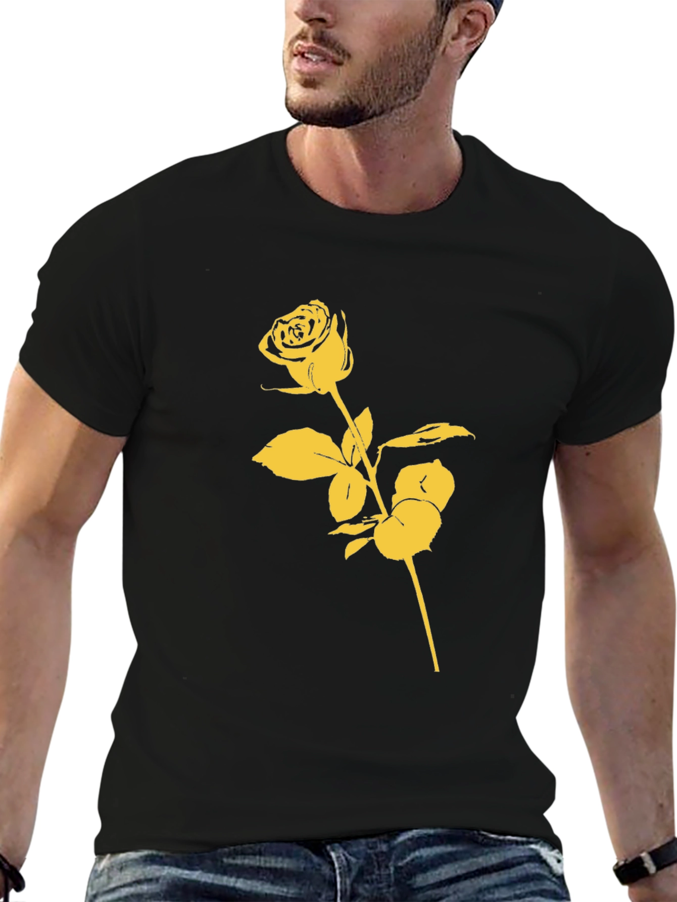 Black Black T-Shirt with Gold Rose Graphic view 6