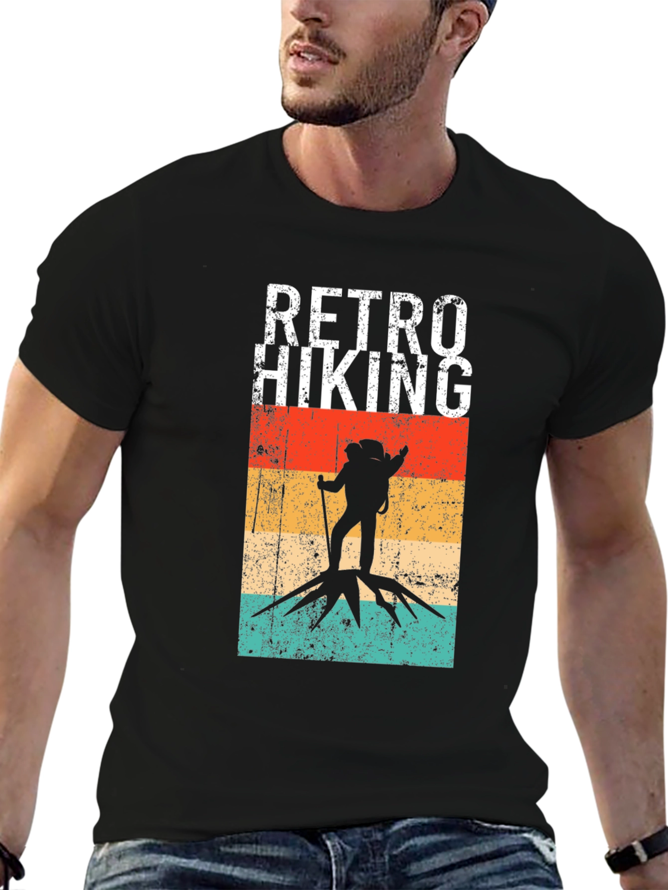 Black Retro Hiking T-Shirt - Vintage Outdoors Adventure Tee view 6