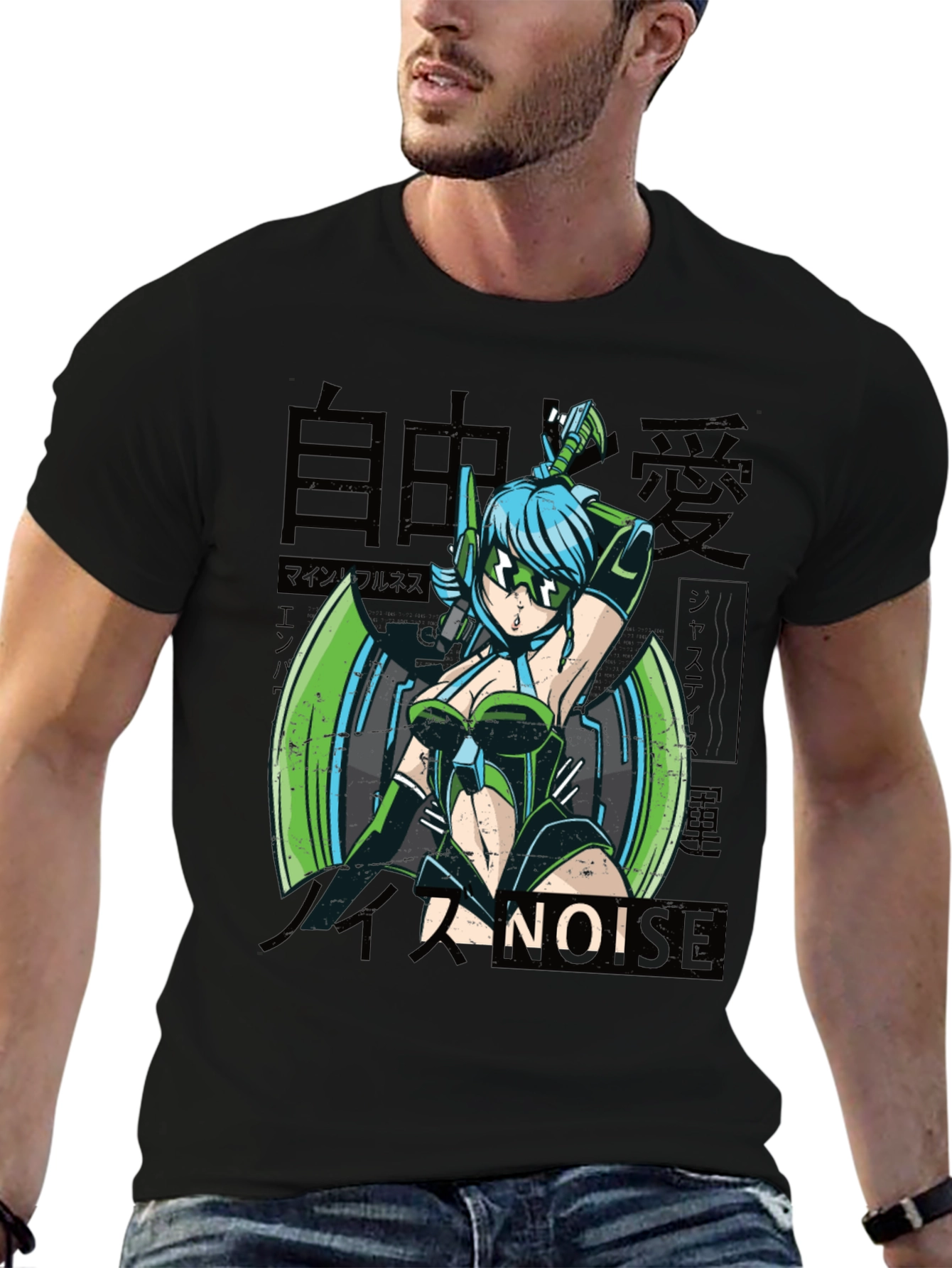 Black Anime Girl Graphic Tee - Cyberpunk Style view 6
