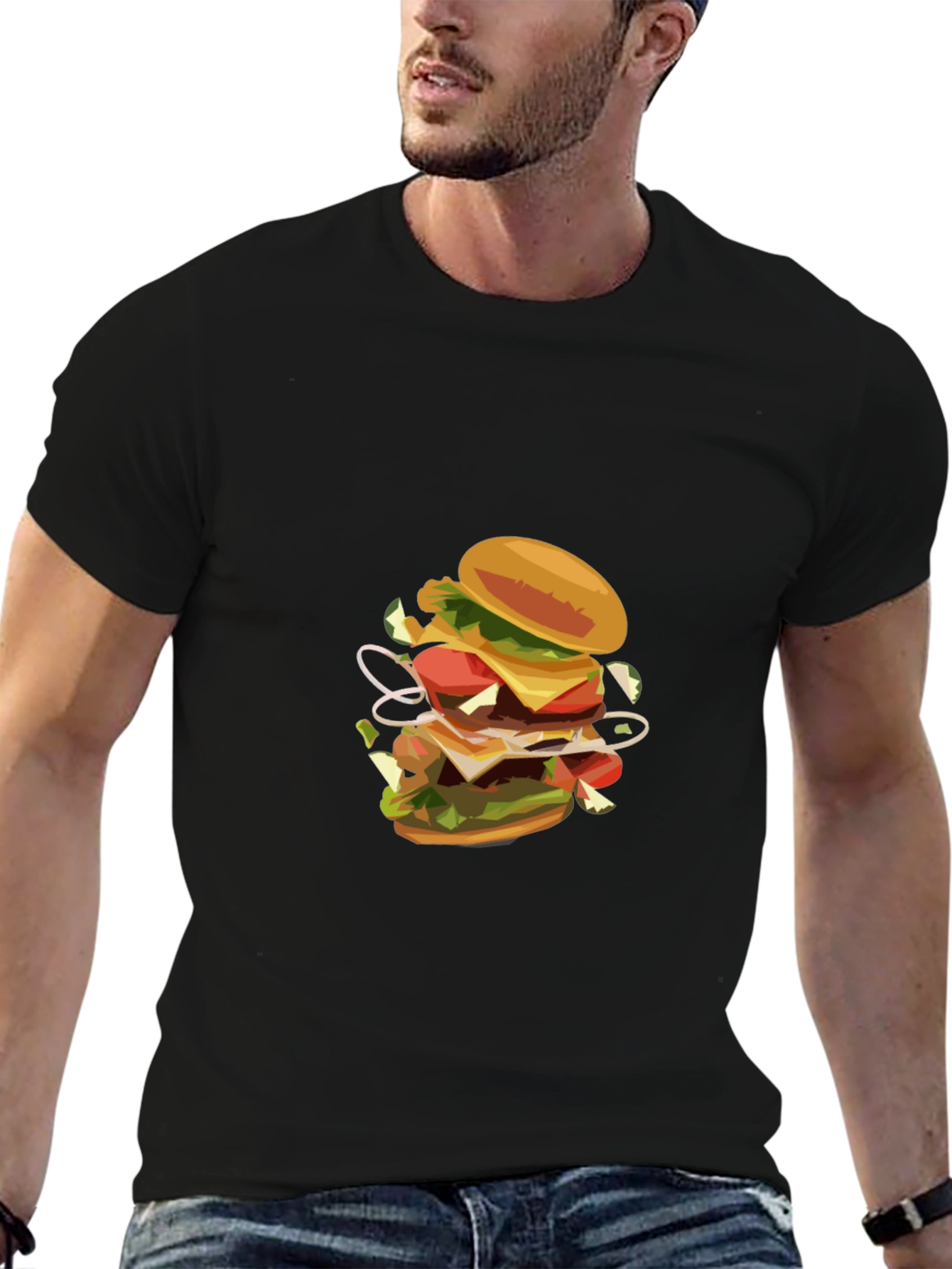 Black Burger Graphic Black T-Shirt view 6