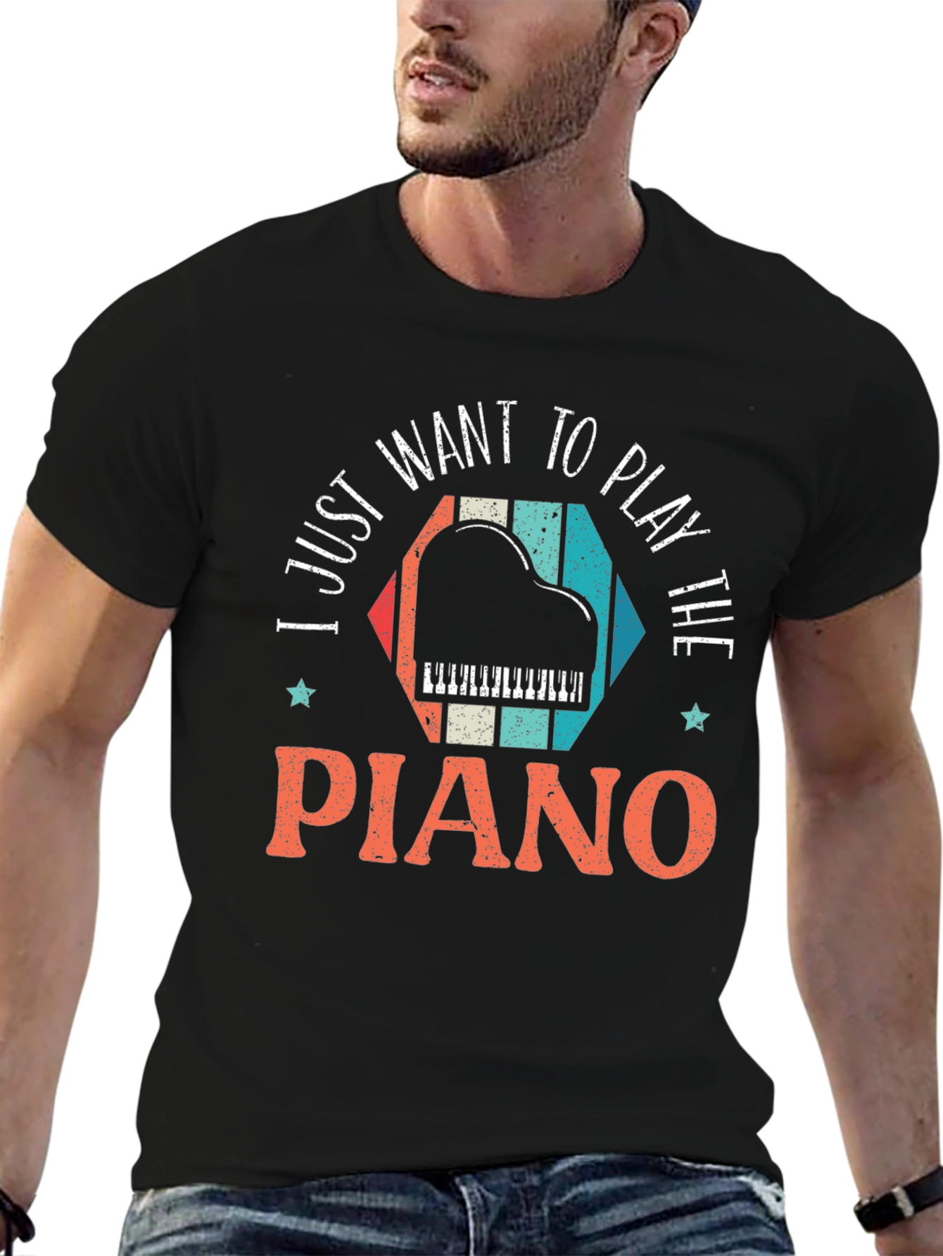 Black I Just Want To Play The Piano T-Shirt view 6