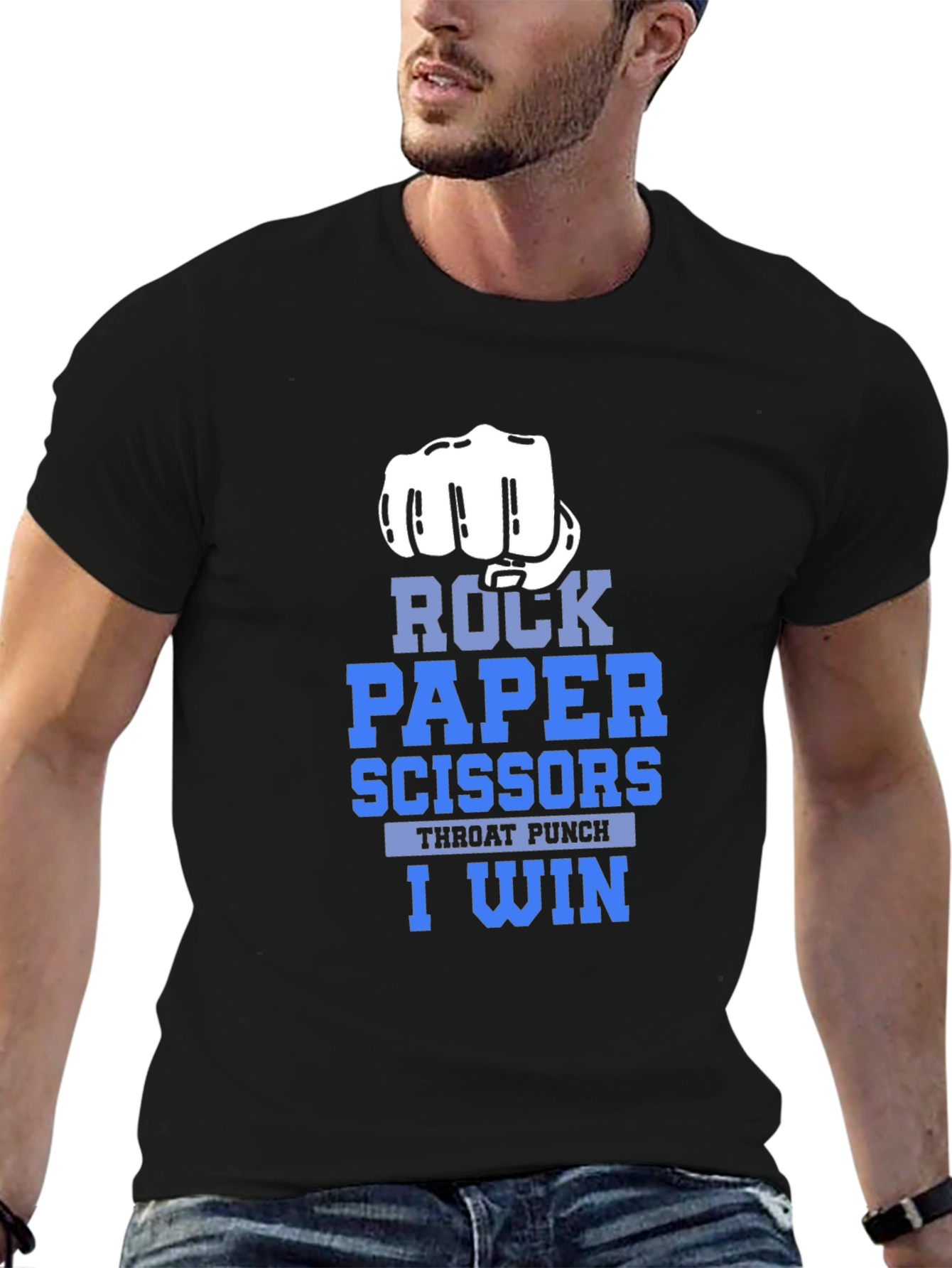Black Rock Paper Scissors Throat Punch I Win T-Shirt view 6
