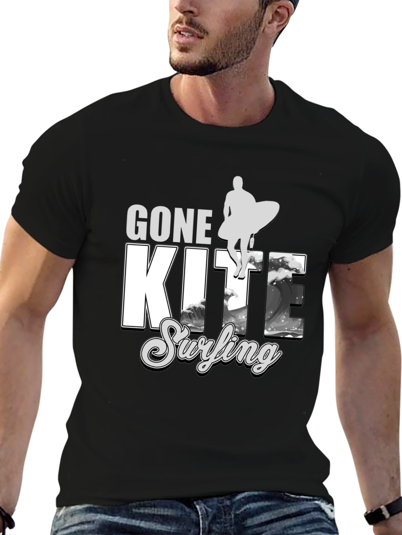 Black Gone Kite Surfing Black Graphic Tee view 6