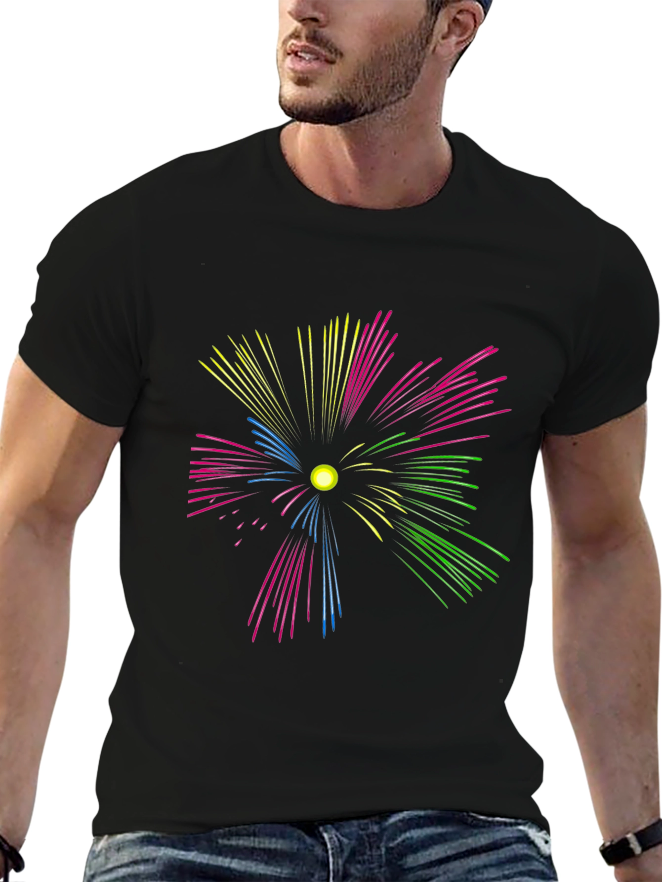 Black Colorful Fireworks Graphic Tee - Black view 6