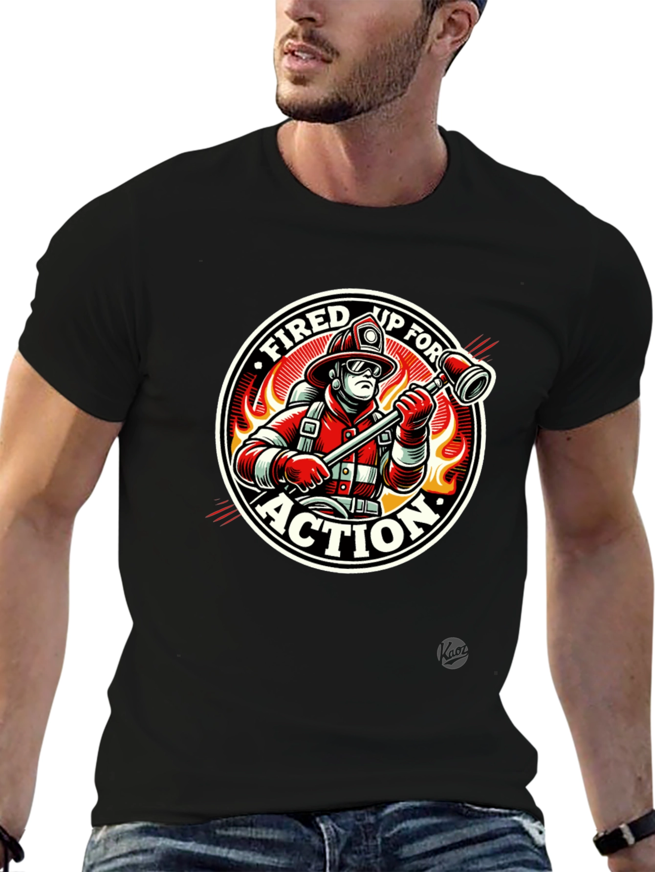 Black Fired Up for Action Firefighter Graphic T-Shirt view 6