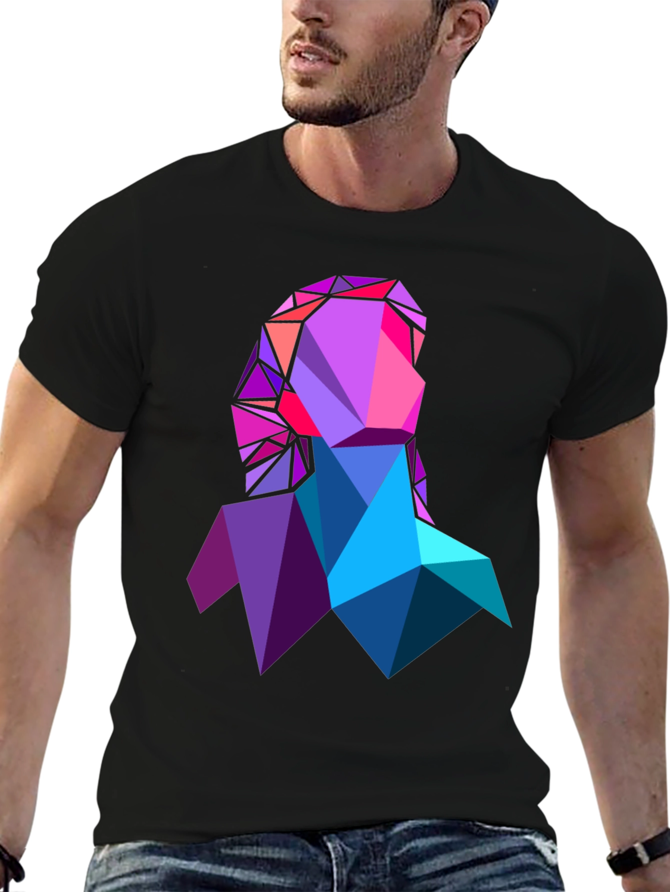 Geometric Portrait Graphic Tee - Modern Art Style Shirt - 6