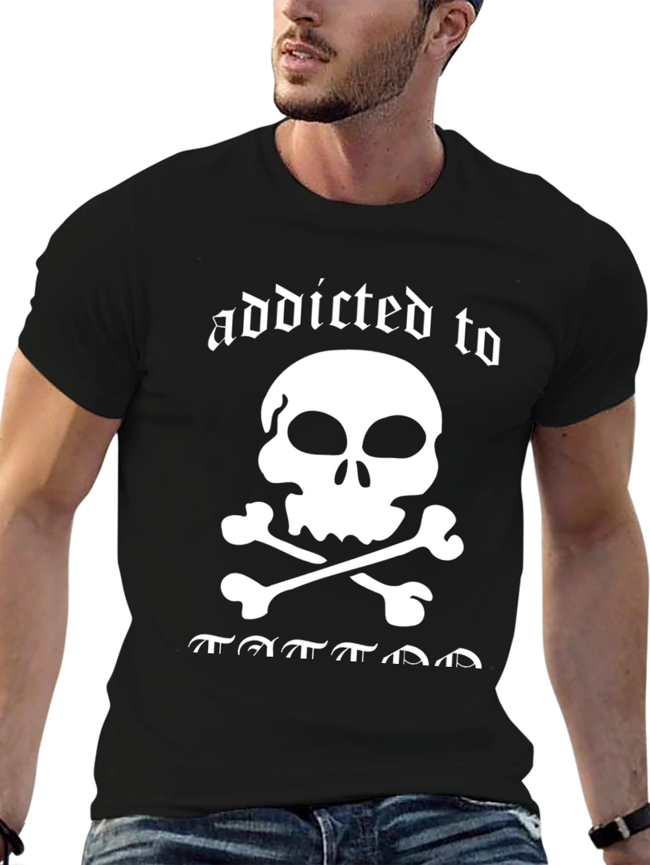 Black Addicted to Tattoos Skull Graphic Tee view 6