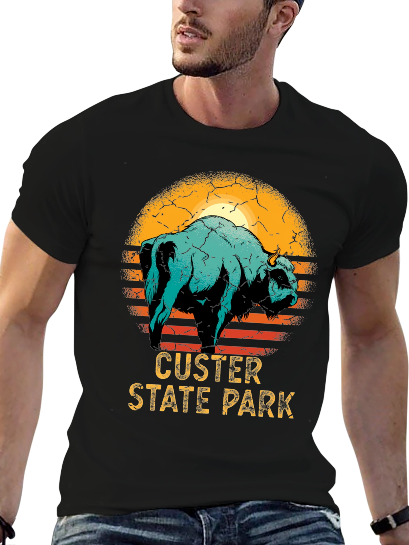 Black Custer State Park Bison Graphic T-Shirt view 6