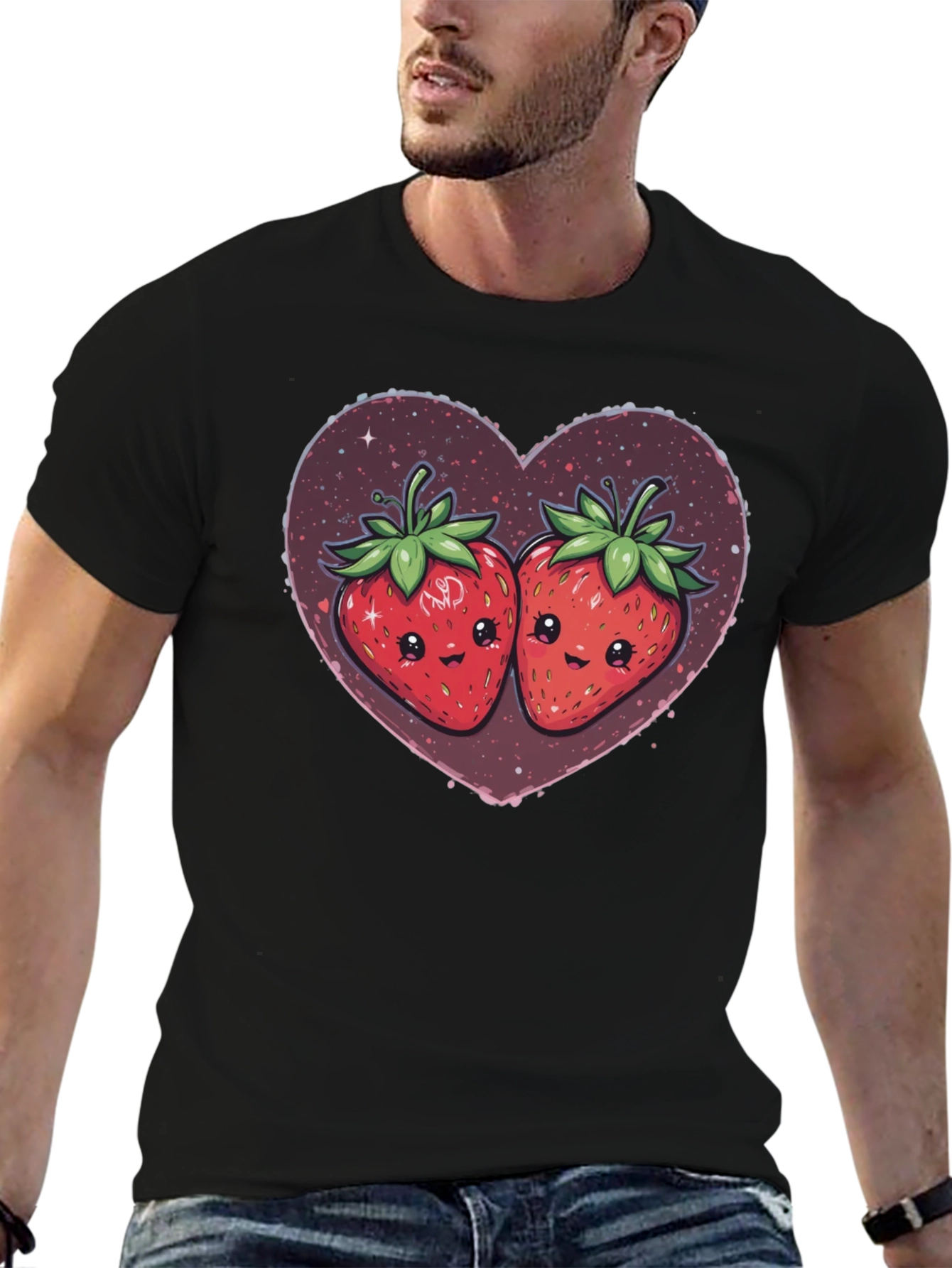 Black Strawberry Heart Kawaii Graphic Tee view 6
