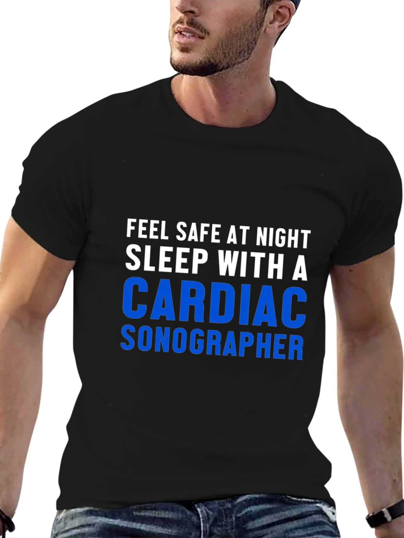 Black Cardiac Sonographer Graphic Tee - Feel Safe at Night! view 6