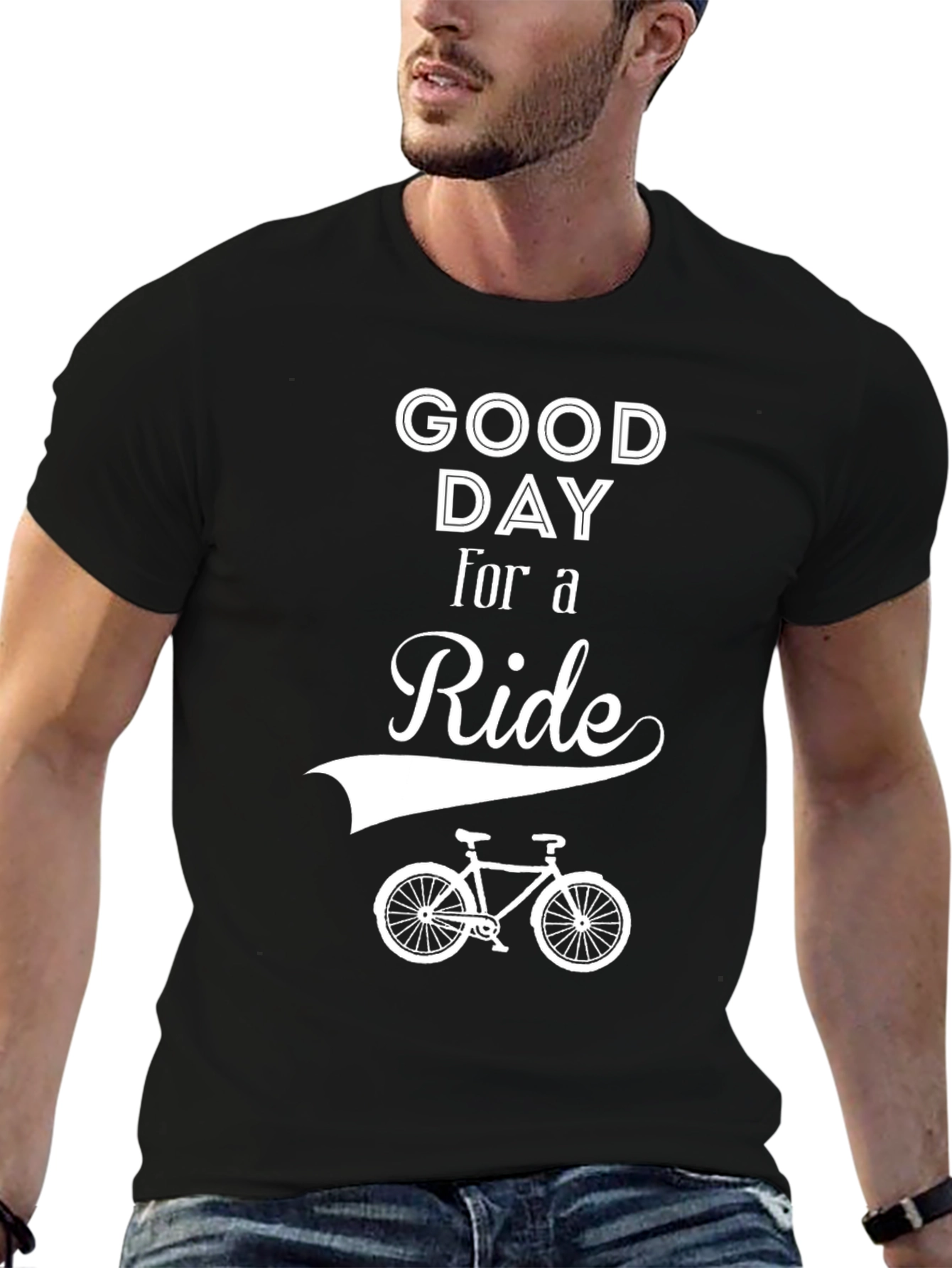 Black Good Day For A Ride T-Shirt - Black Cotton Bicycle Tee view 6