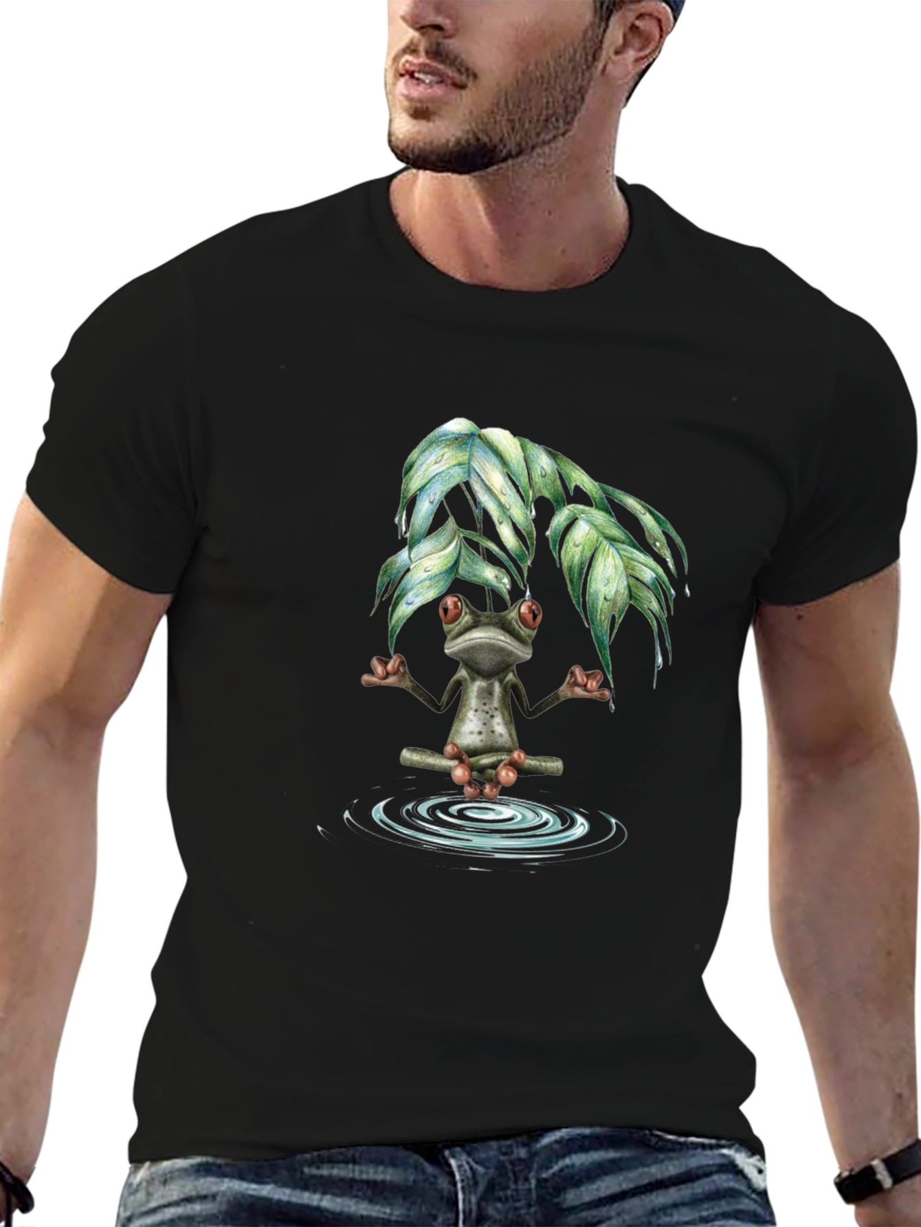 Black Zen Frog Meditation T-Shirt - Relax & Unwind view 6