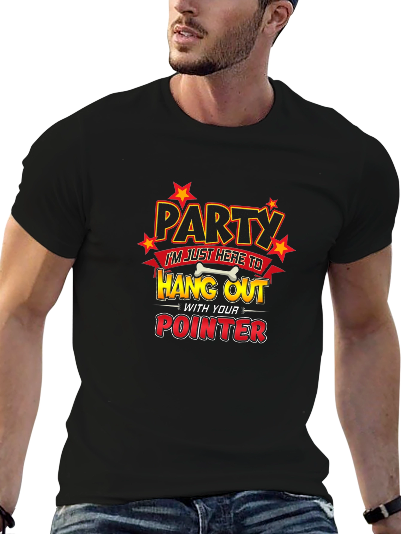 Black Party Pointer Dog Humor Graphic T-Shirt view 6