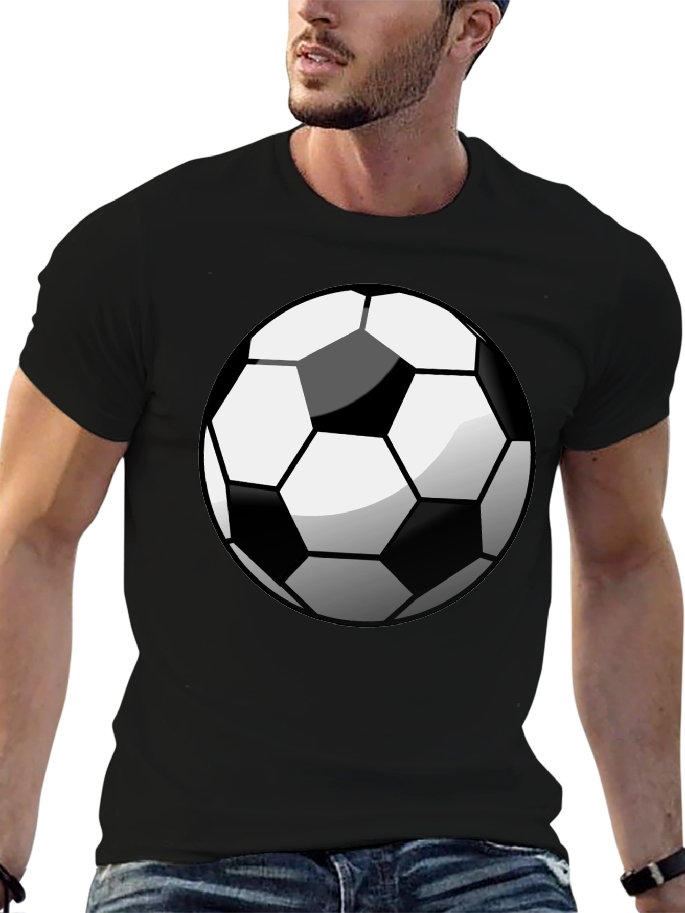 Black Soccer Ball Graphic Tee - Black Cotton T-Shirt view 6