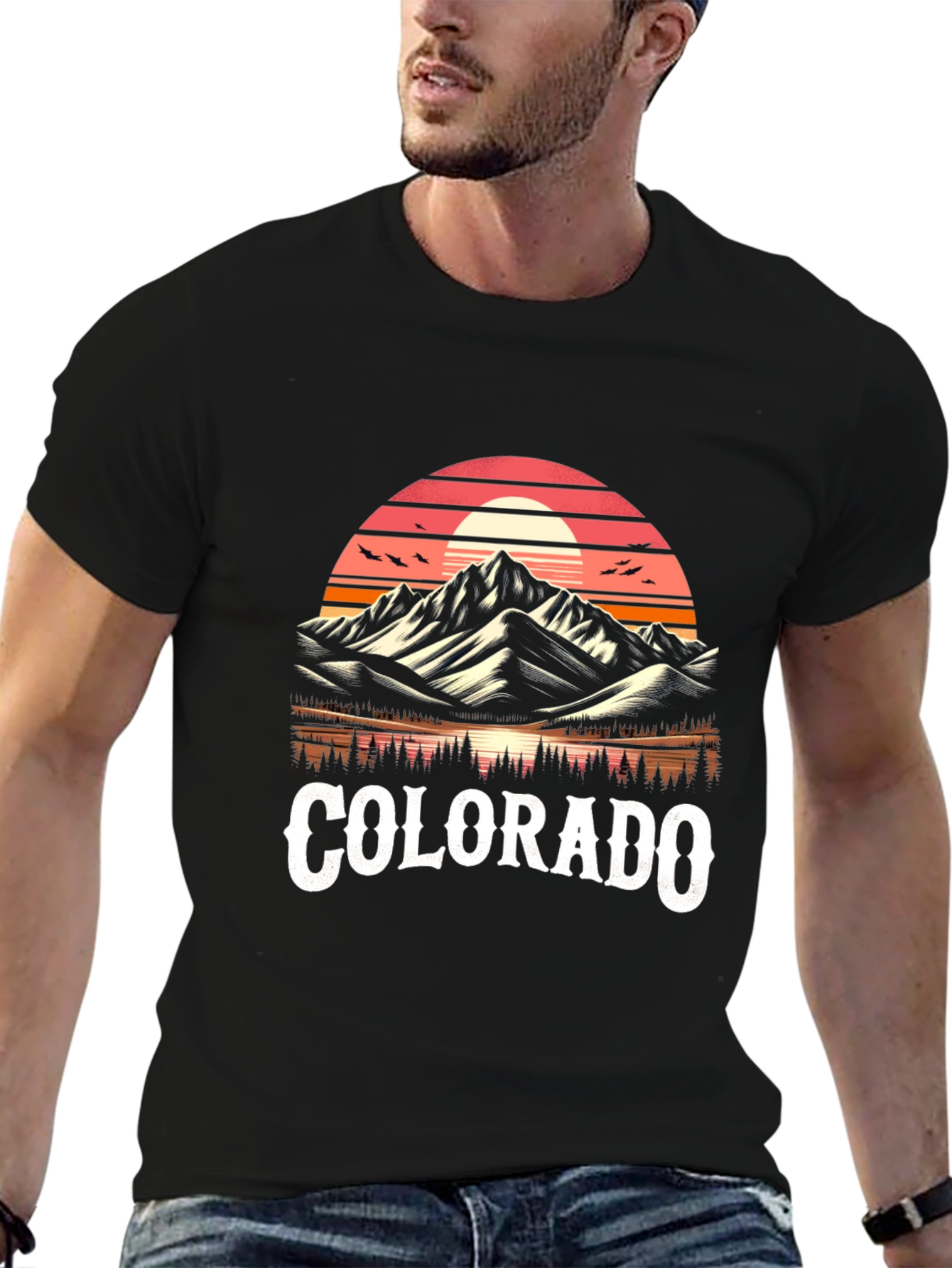 Black Colorado Mountains Retro Graphic T-Shirt view 6