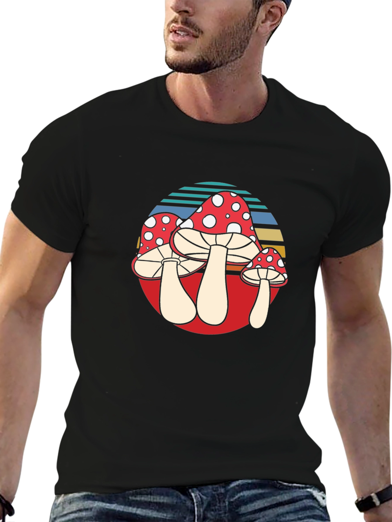 Black Retro Mushroom T-Shirt view 6