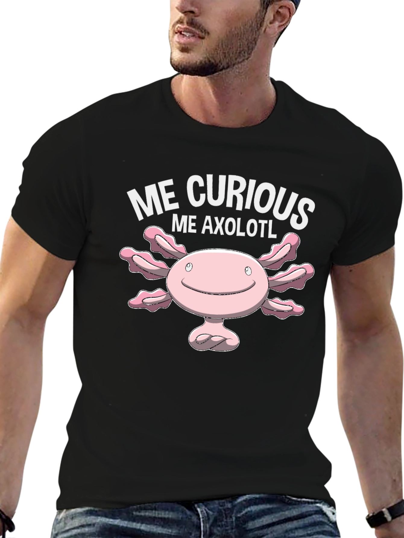 Black Me Curious Me Axolotl T-Shirt Cute Cartoon Graphic view 6
