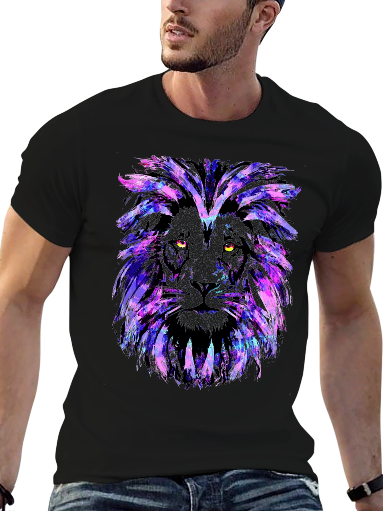 Black Galaxy Lion Graphic Tee - Stylish Men's Black T-Shirt view 6