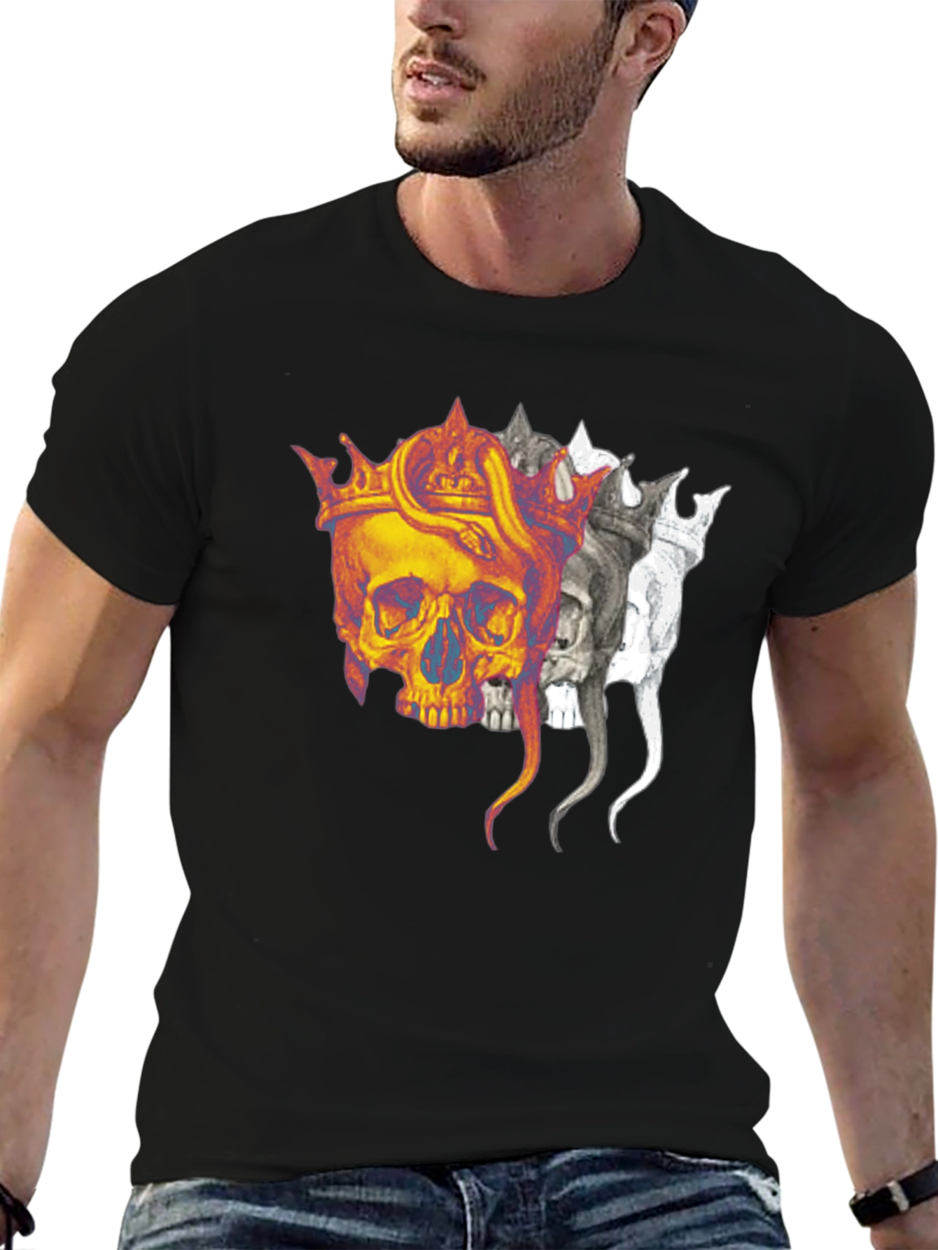 Black Skull Crown Graphic Print Black T-Shirt view 6