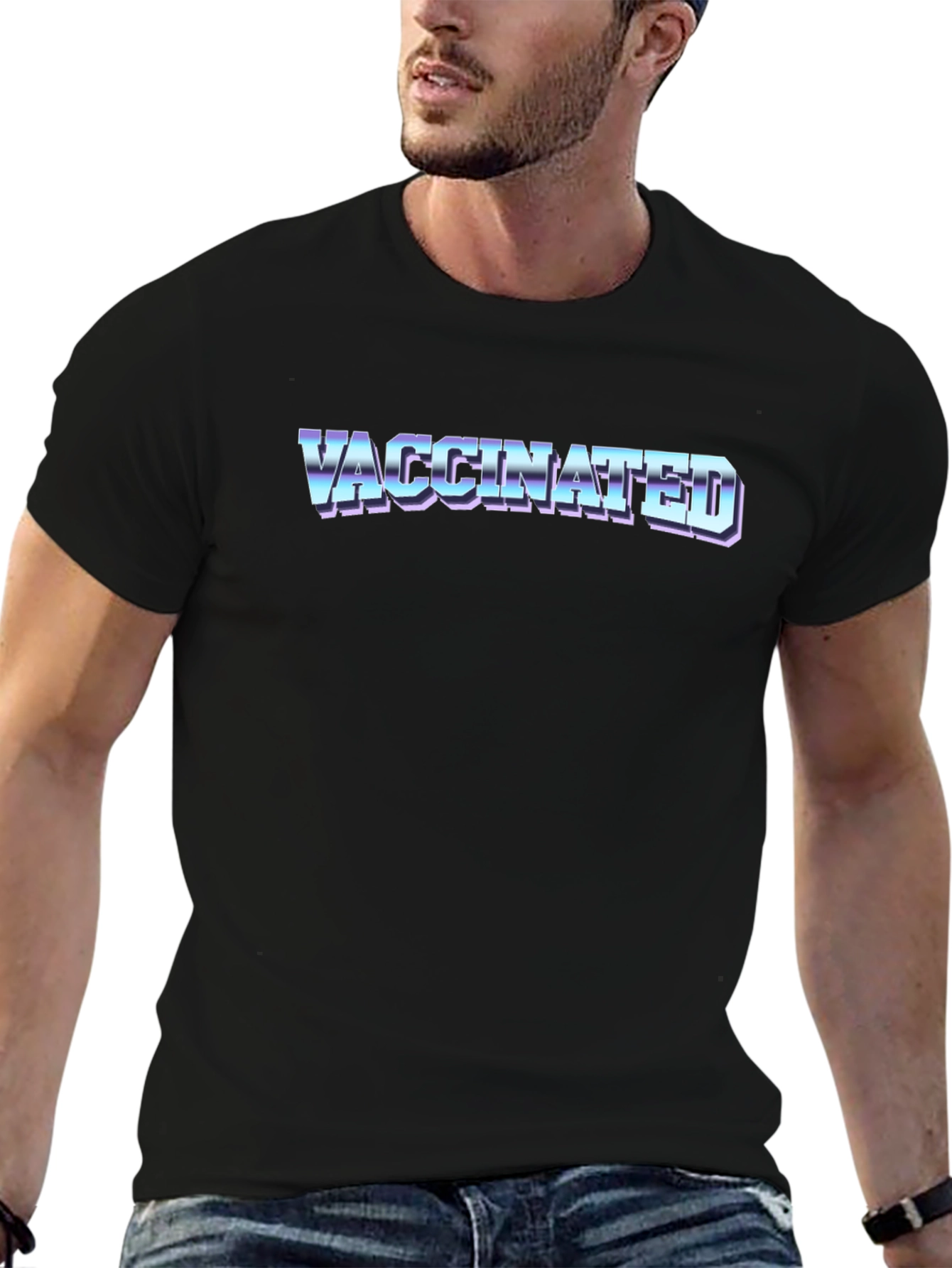 Black Vaccinated Retro Style T-Shirt - Black view 6