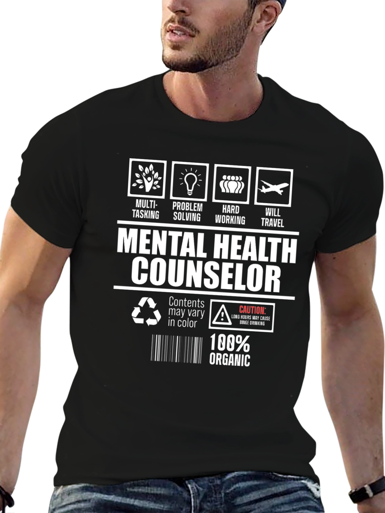 Black Mental Health Counselor 100% Organic T-Shirt view 6