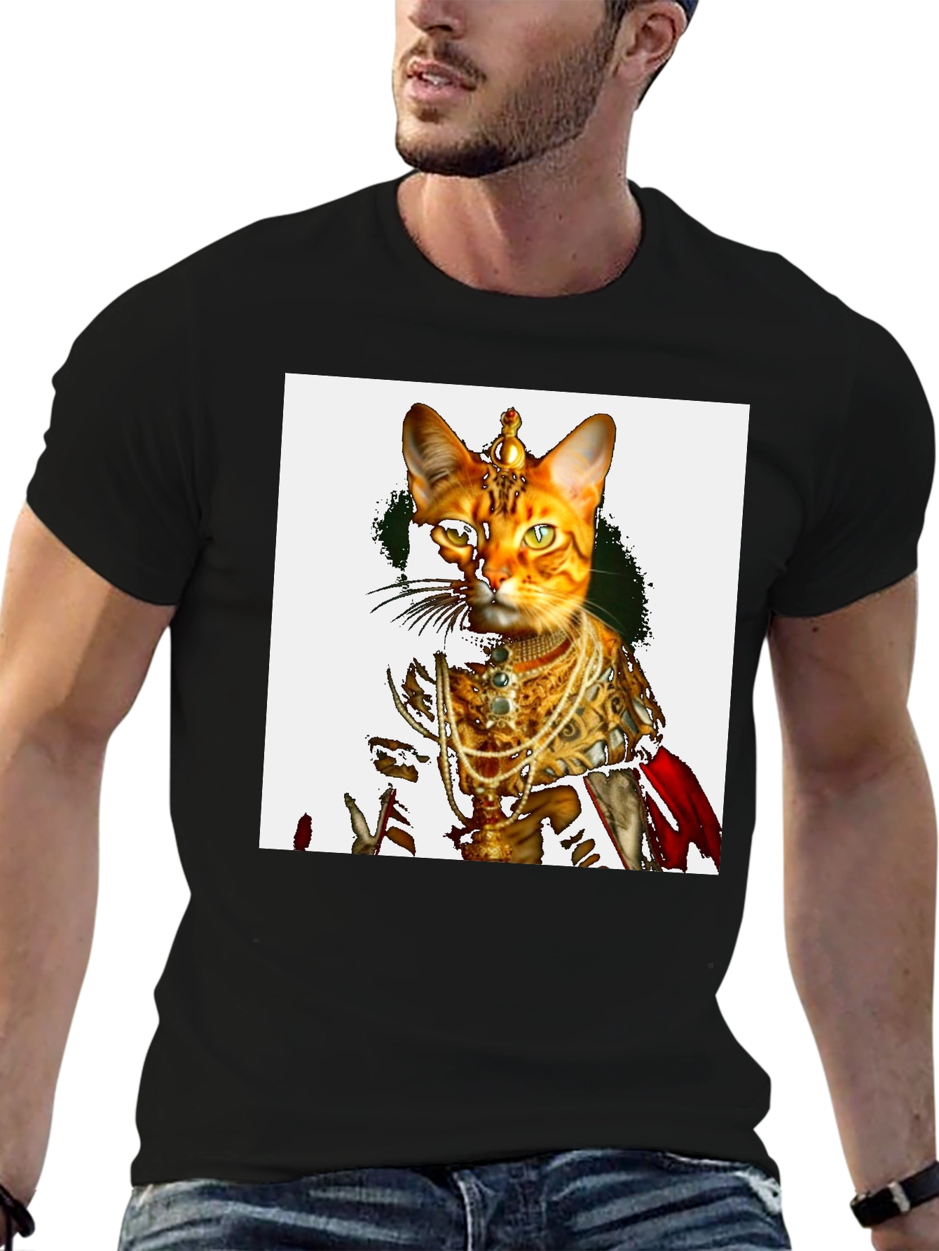 Black Royal Cat T-Shirt - Unique Graphic Tee view 6