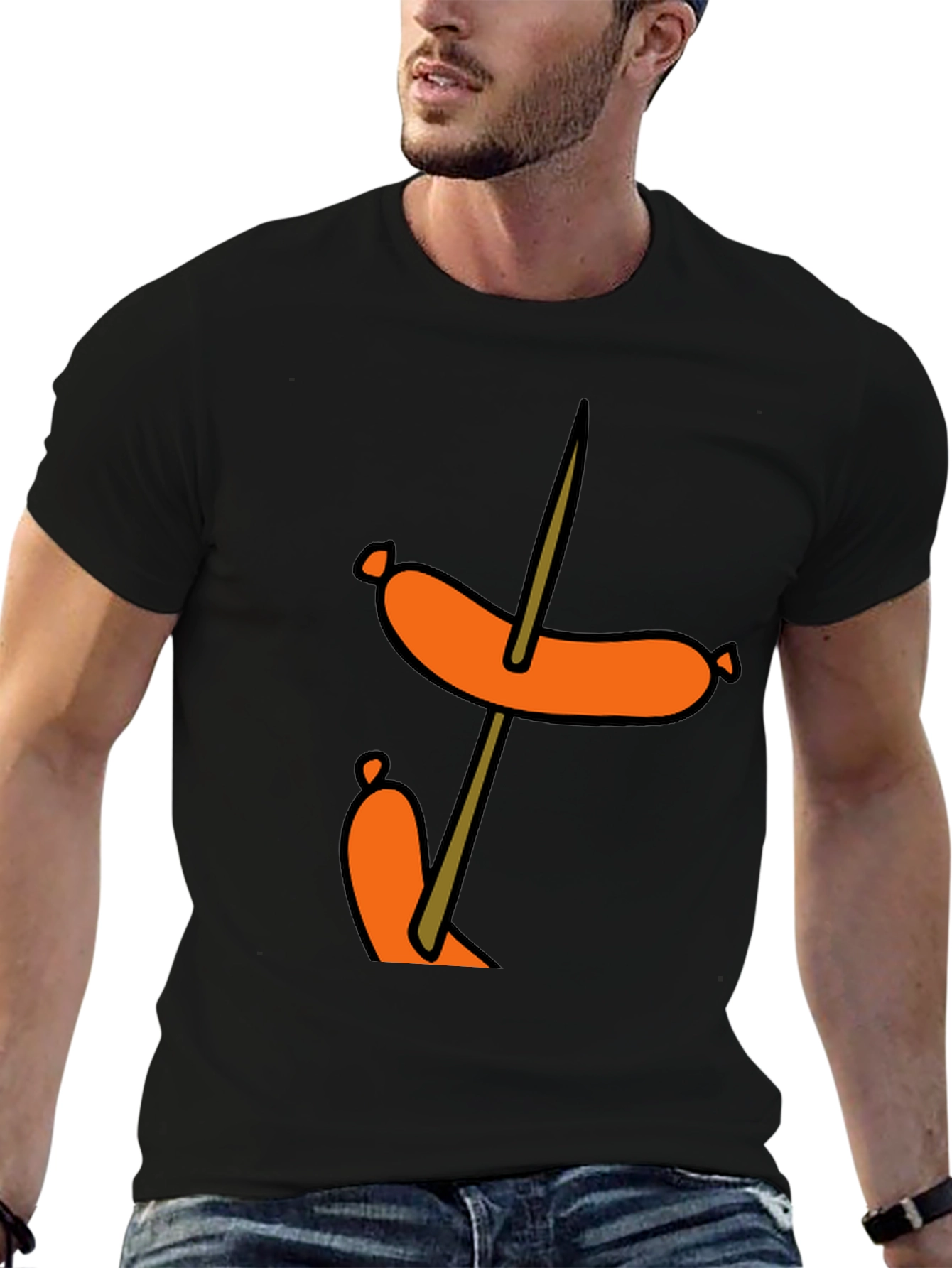 Black Funny Sausage Skewer Black T-Shirt view 6