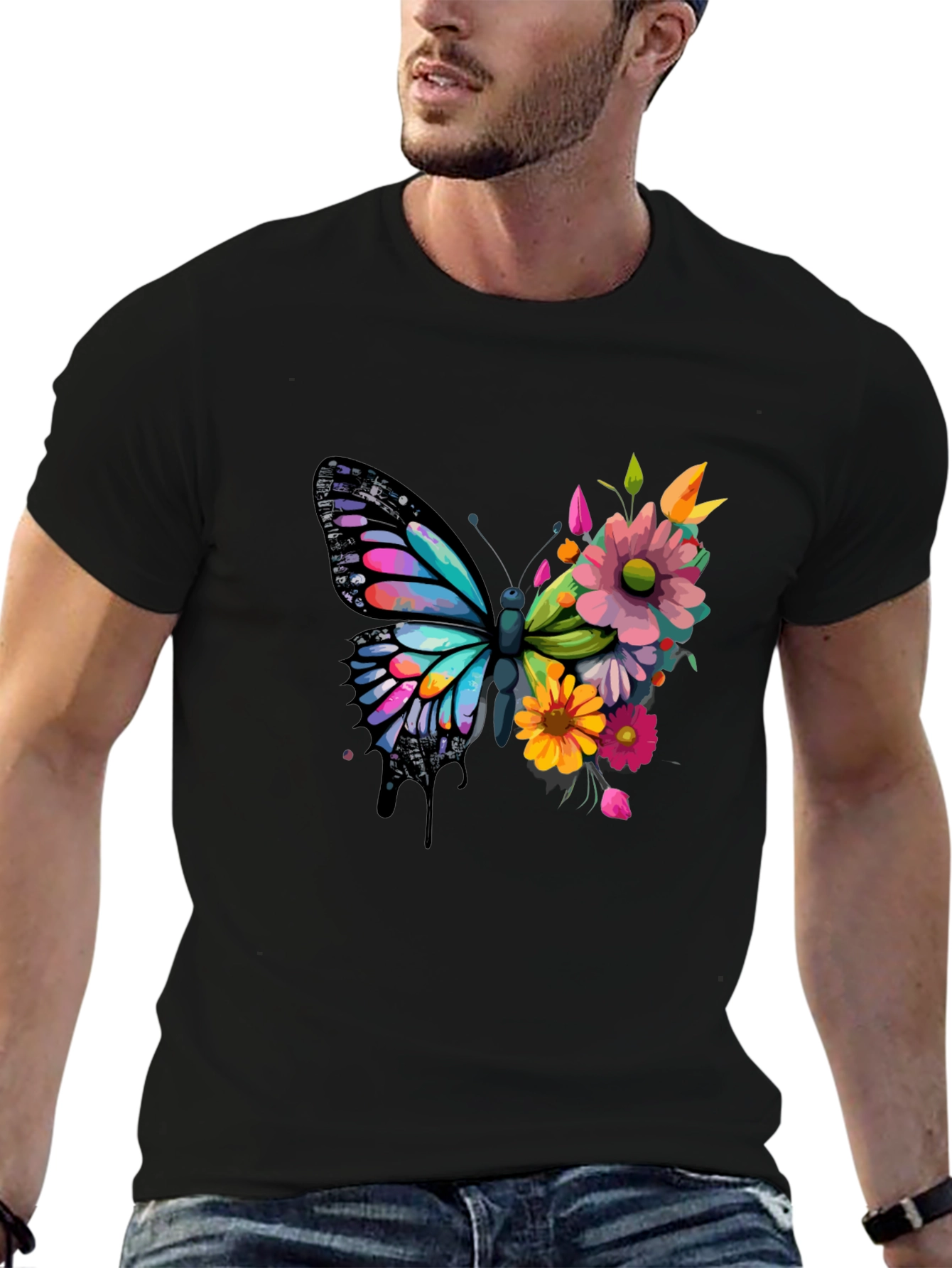 Black Butterfly Floral Graphic Tee - Black view 6