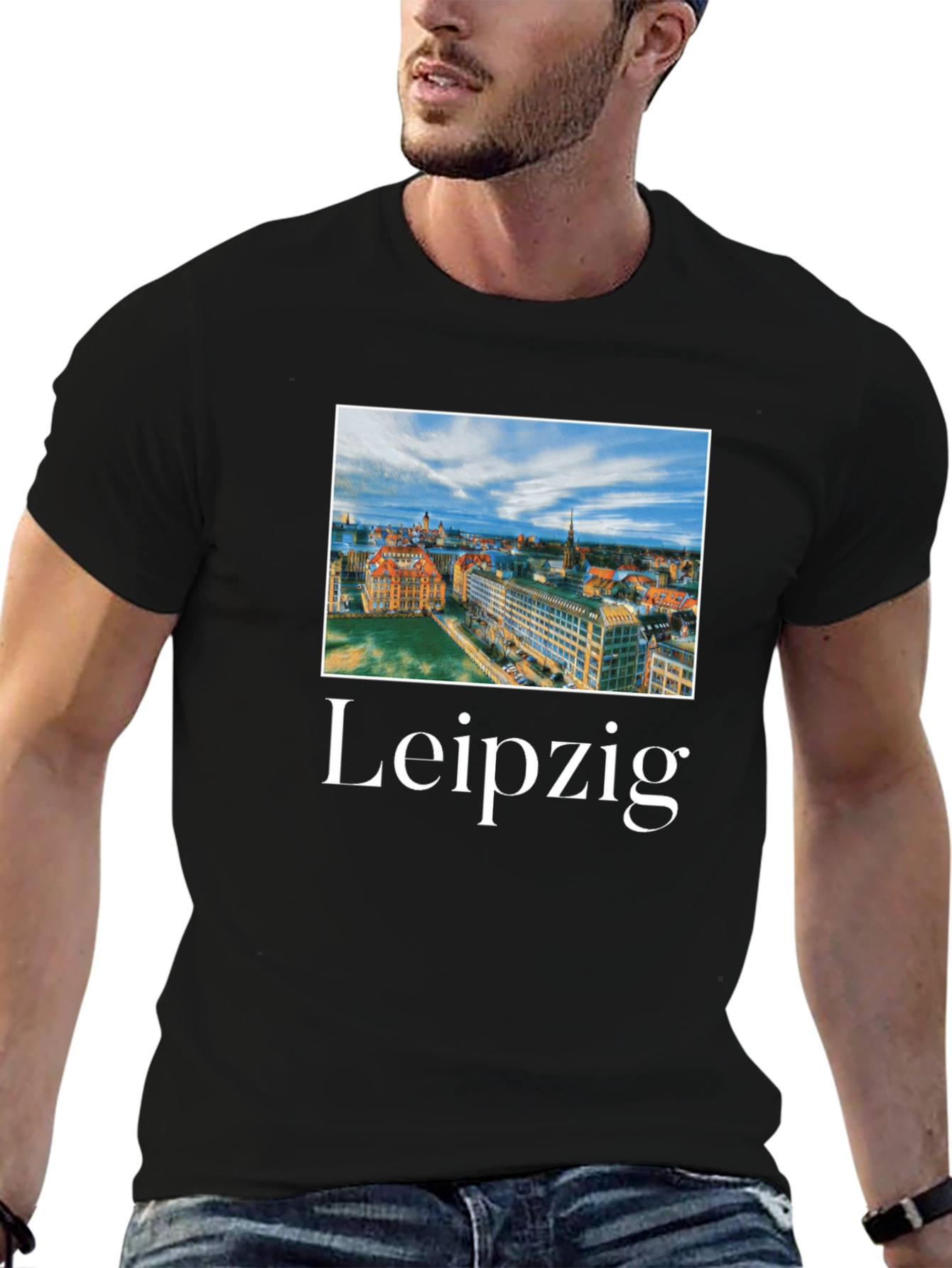 Black Leipzig Cityscape Graphic T-Shirt view 6