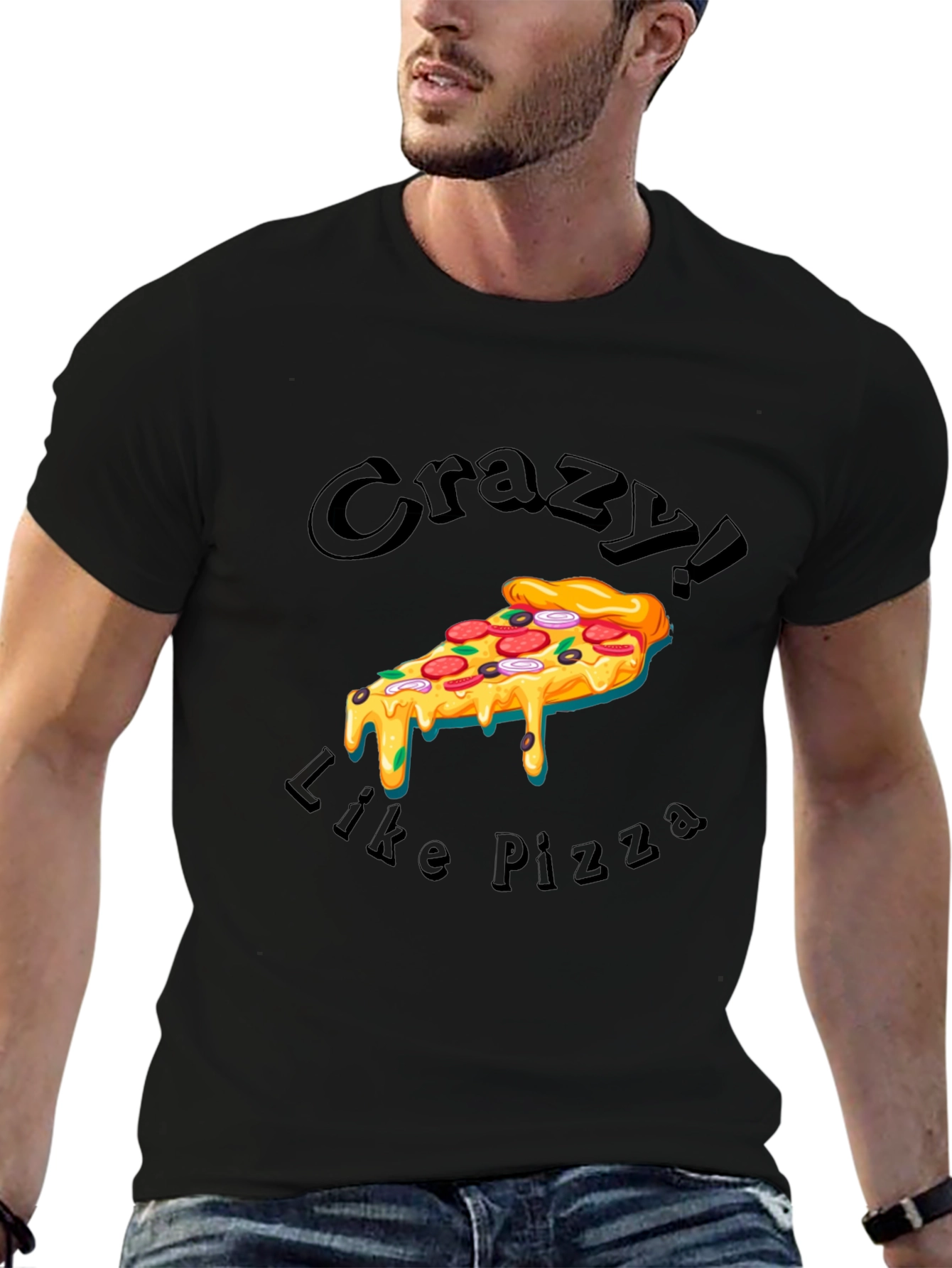 Black Crazy Like Pizza Graphic T-Shirt view 6