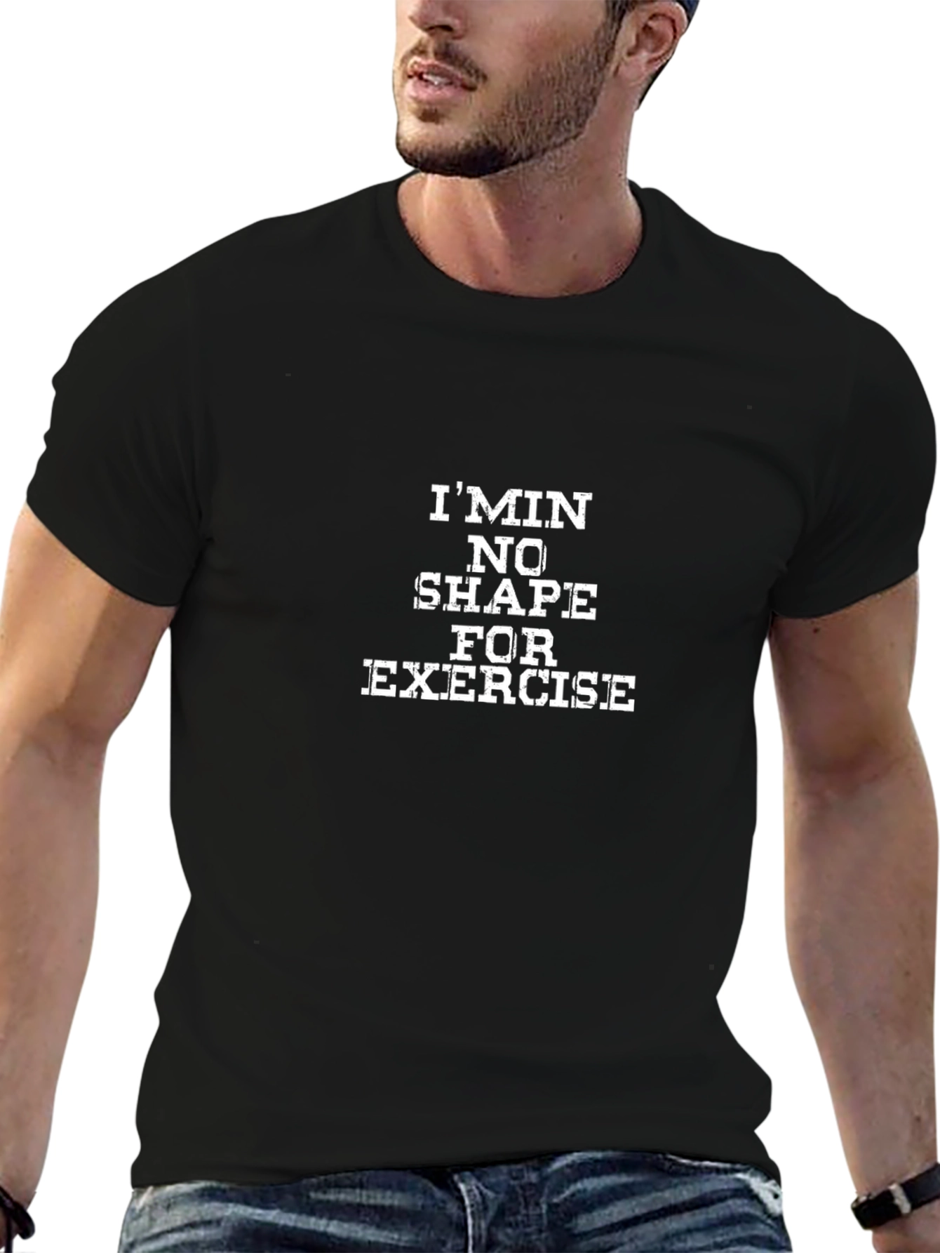 Black Funny I'm In No Shape For Exercise T-Shirt view 6