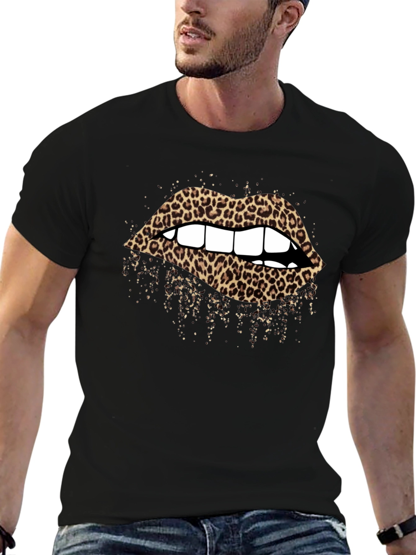 Black Leopard Lips Graphic T-Shirt - Black view 6