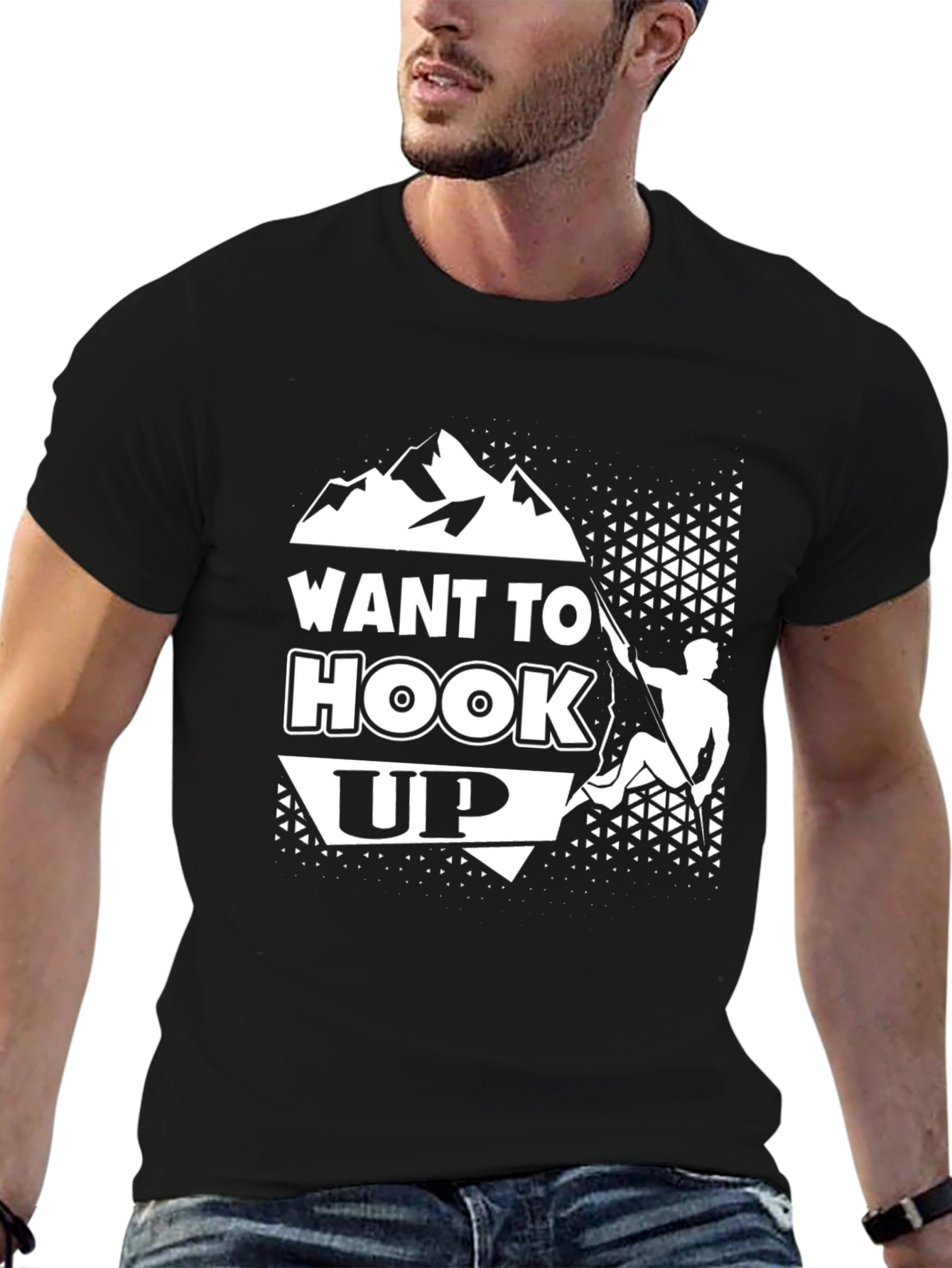 Black Want to Hook Up Climbing T-Shirt view 6