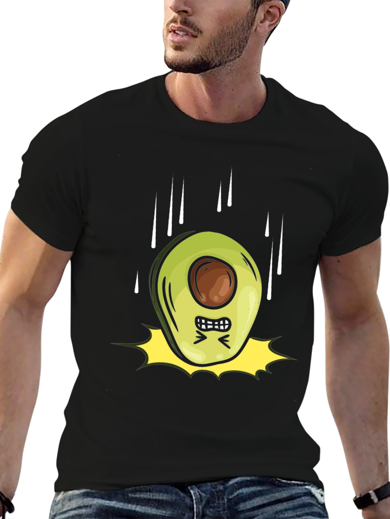 Black Angry Avocado Cartoon Black T-Shirt view 6