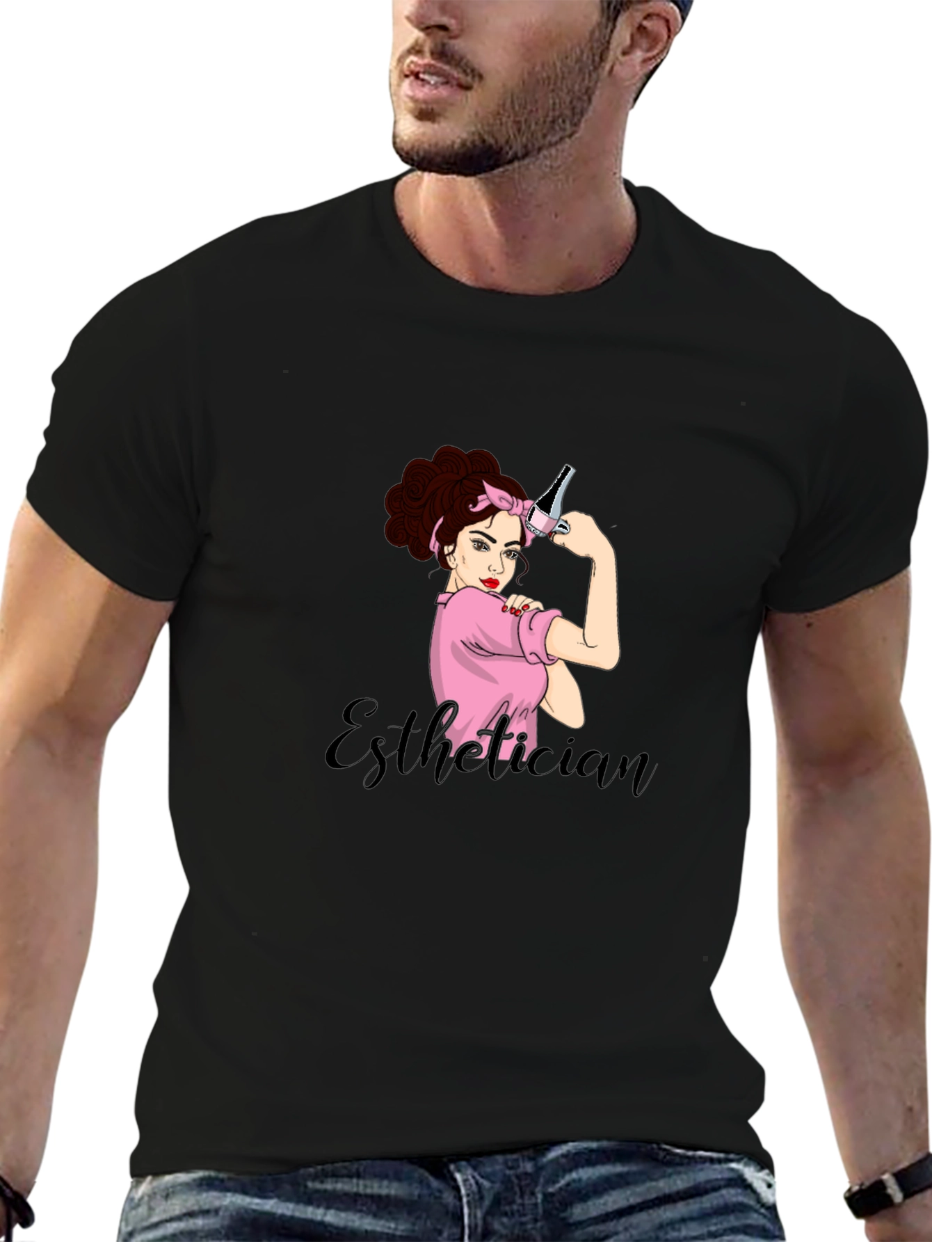 Black Esthetician Rosie the Riveter Graphic T-Shirt view 6
