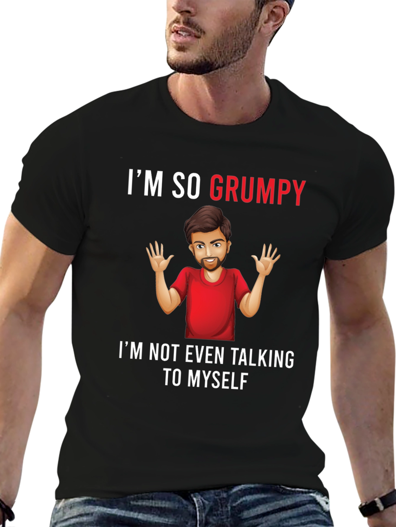 Black Grumpy Graphic Tee -  Humorous Mens T-Shirt view 6