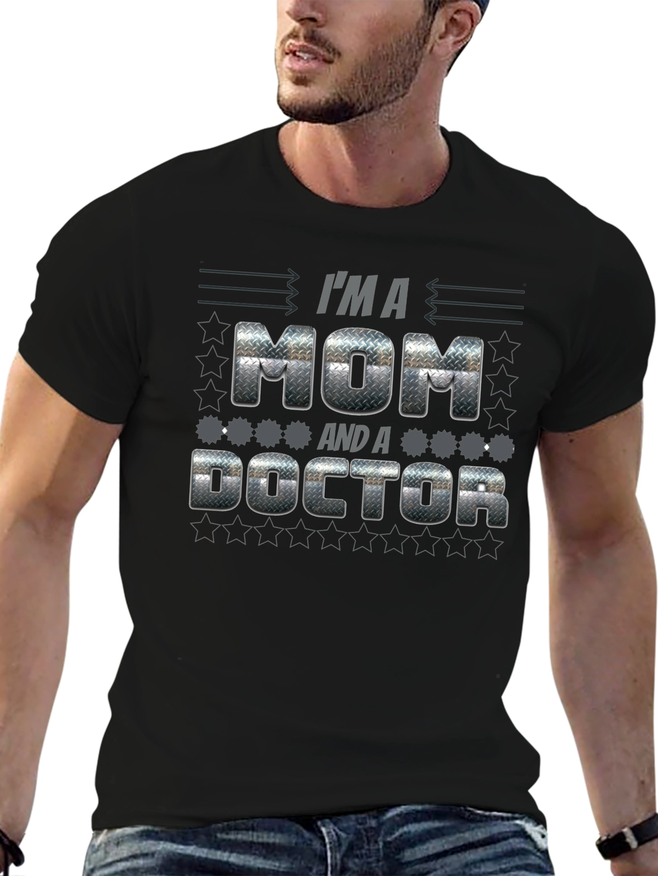 Black I'm A Mom and a Doctor Graphic T-Shirt view 6