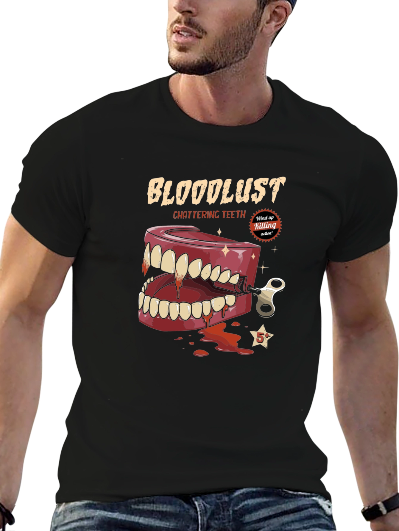 Black Bloodlust Chattering Teeth Graphic Tee - Horror T-Shirt view 6