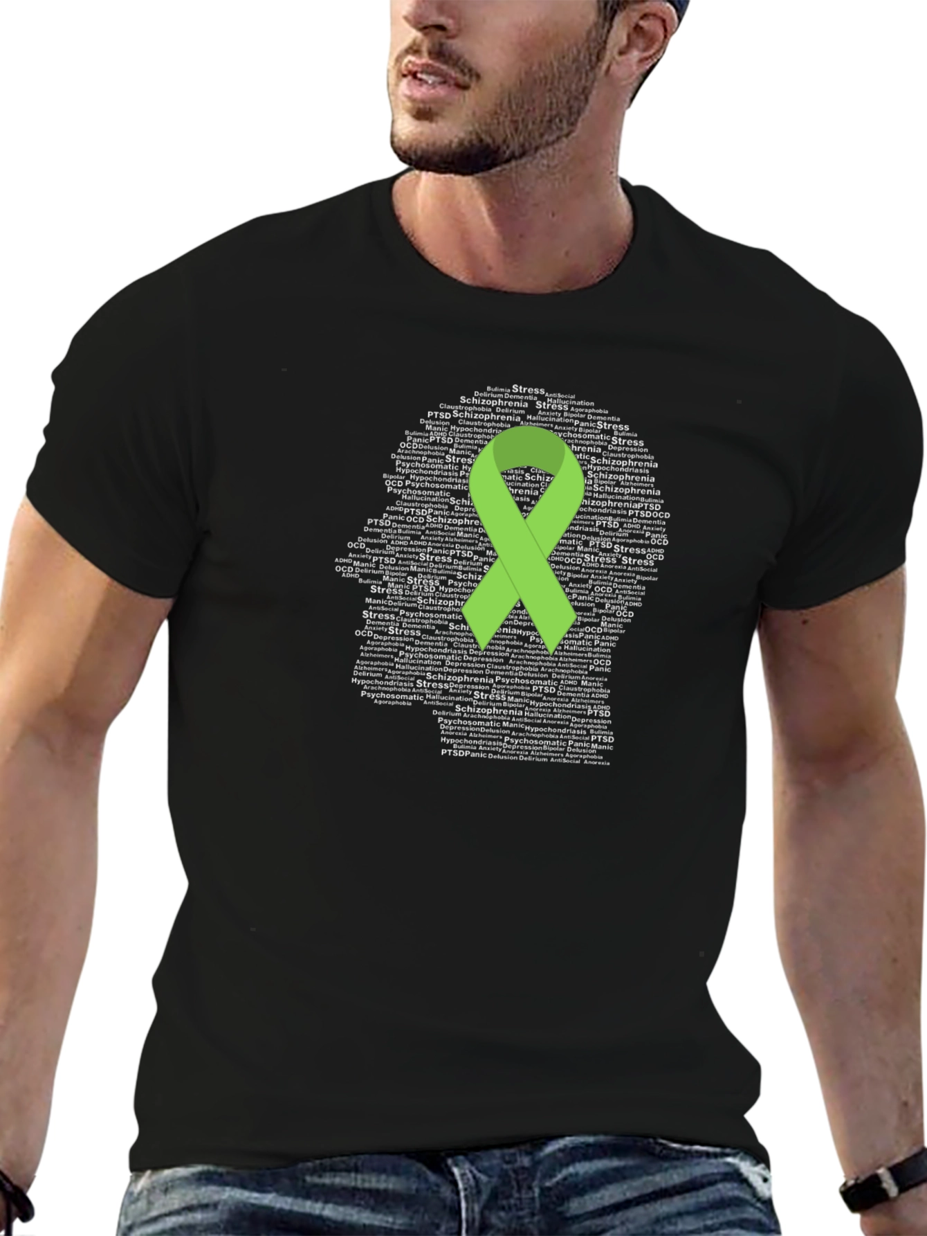 Black Mental Health Awareness Ribbon T-Shirt view 6