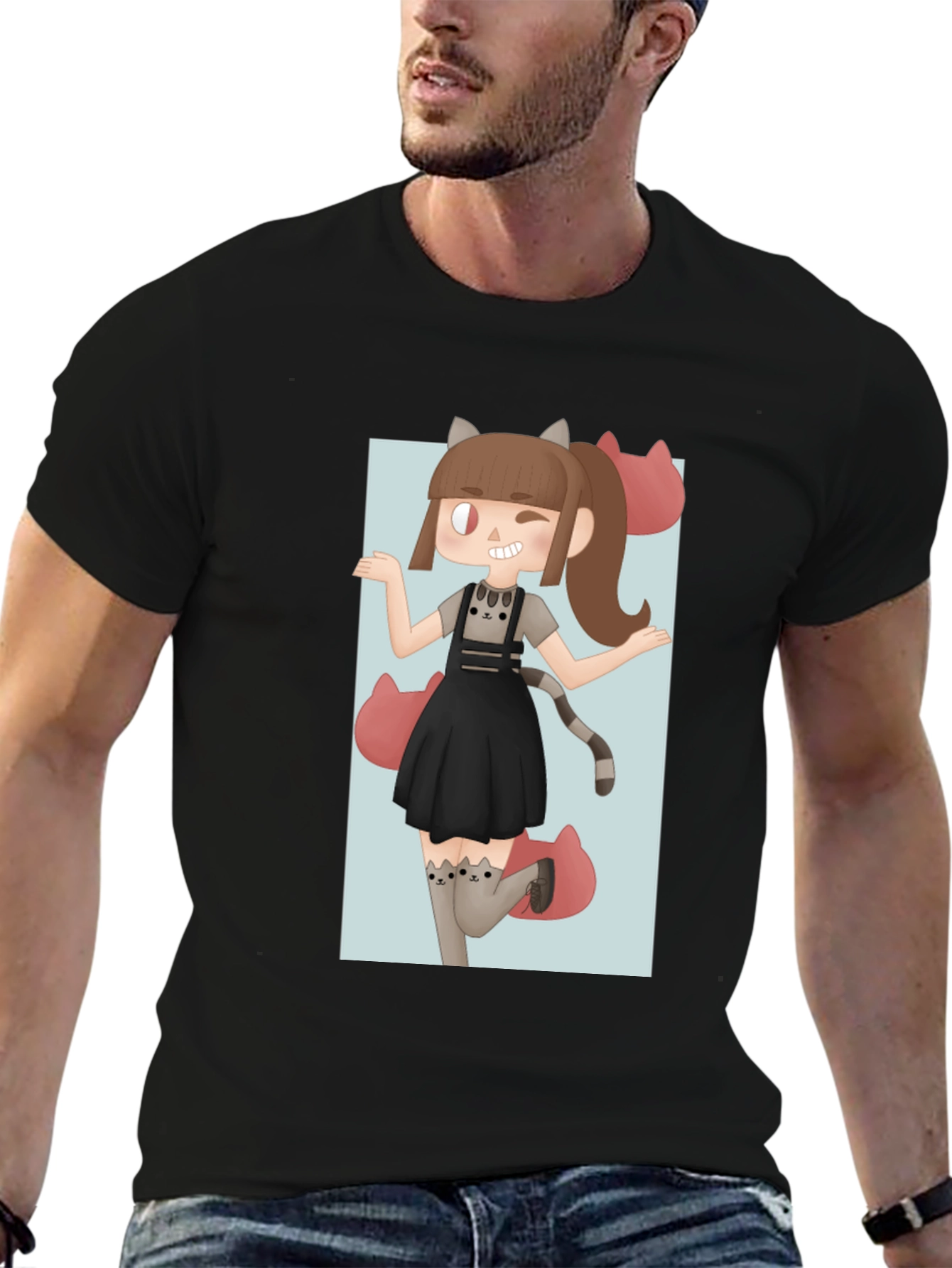 Black Anime Girl Graphic Tee - Black Unisex T-Shirt view 6