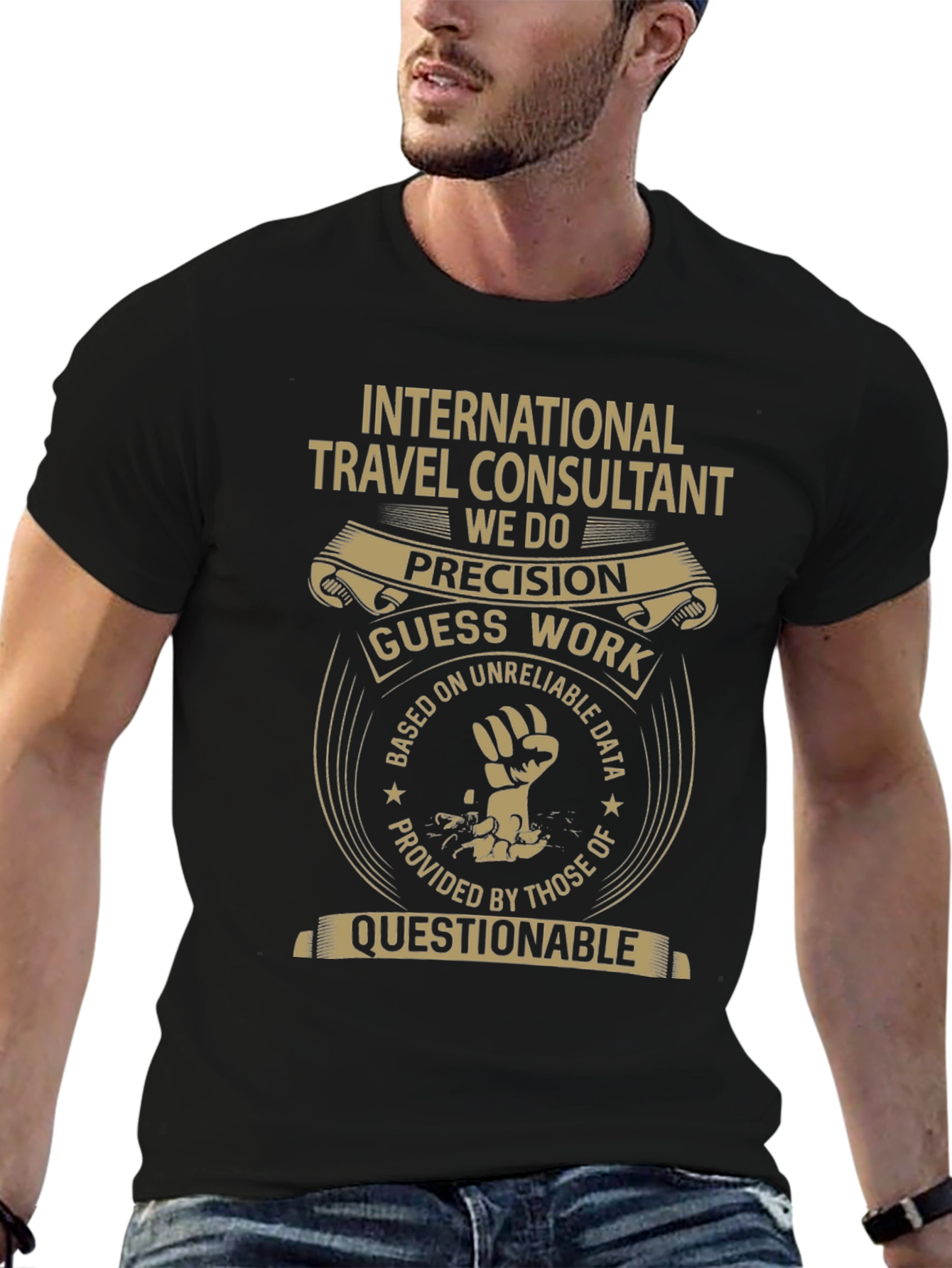 Black International Travel Consultant T-Shirt view 6