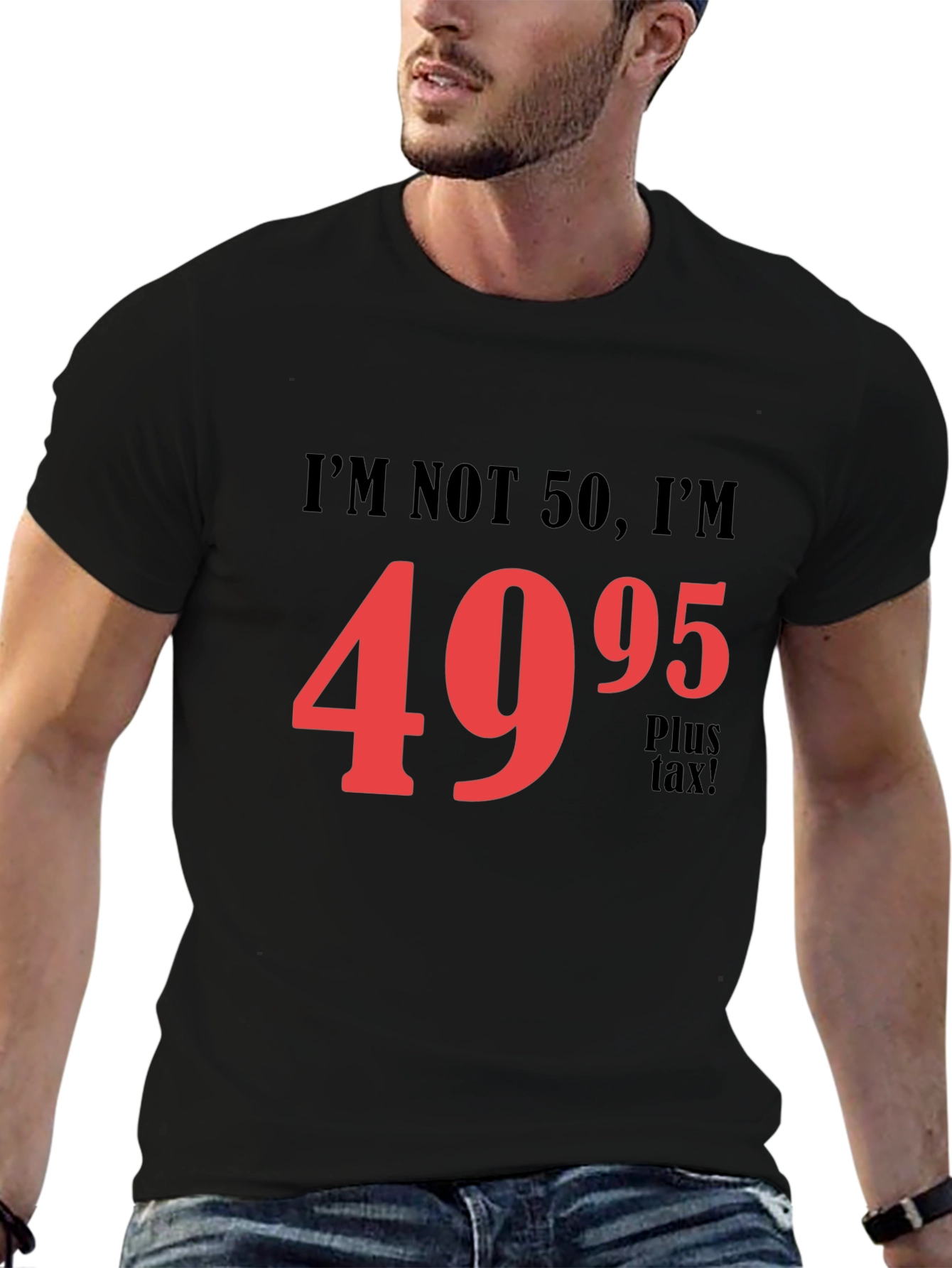 Black Funny 50th Birthday T-Shirt - I'm Not 50, I'm $49.95! view 6