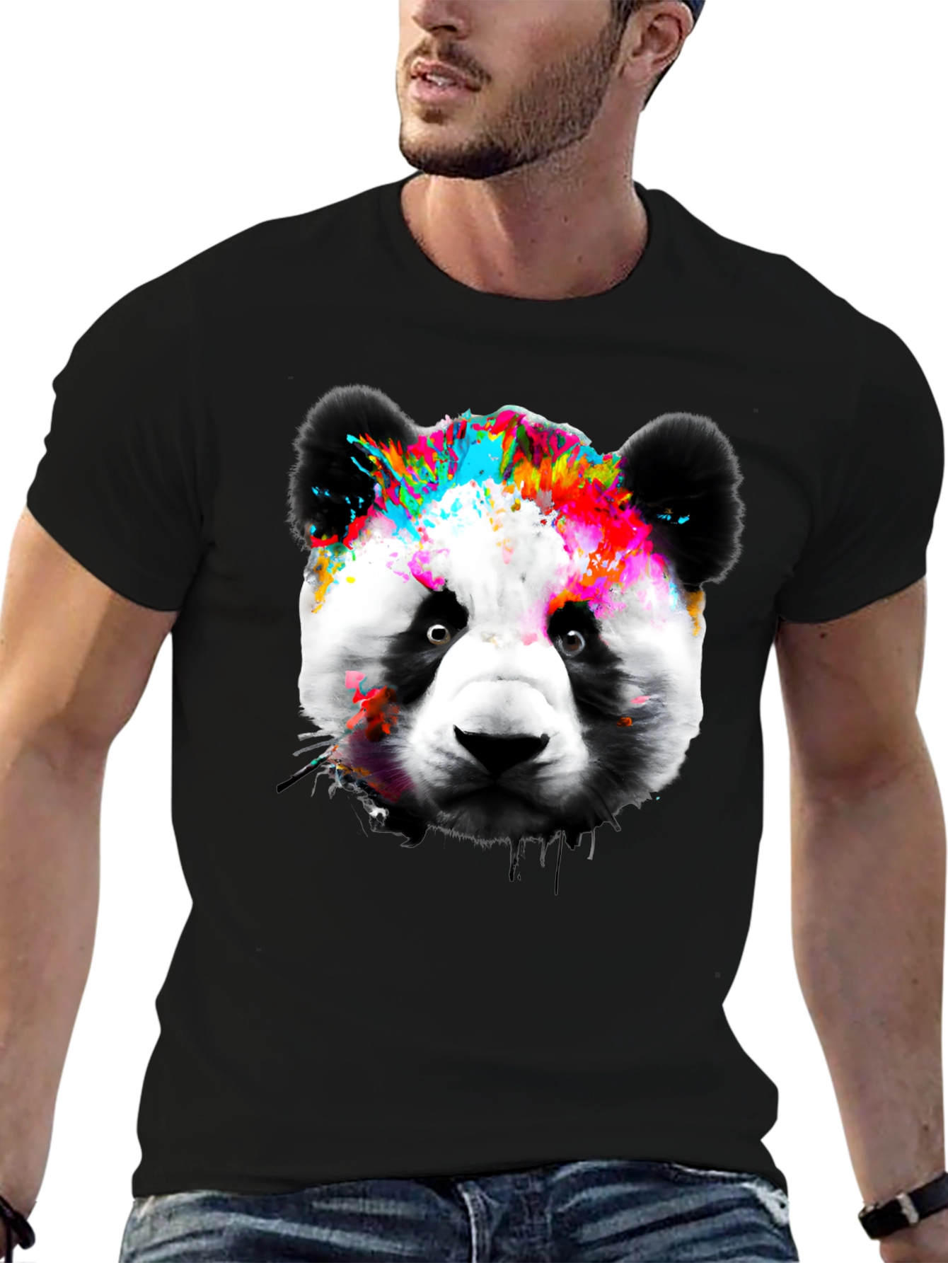 Black Colorful Panda Graphic T-Shirt view 6